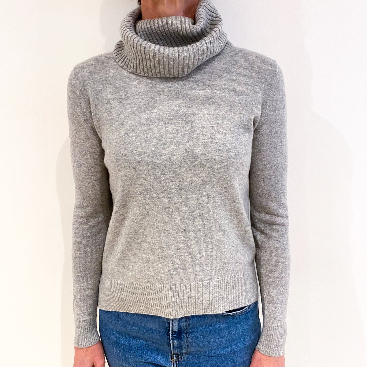 Smoke Grey Cashmere Polo Neck Jumper Small