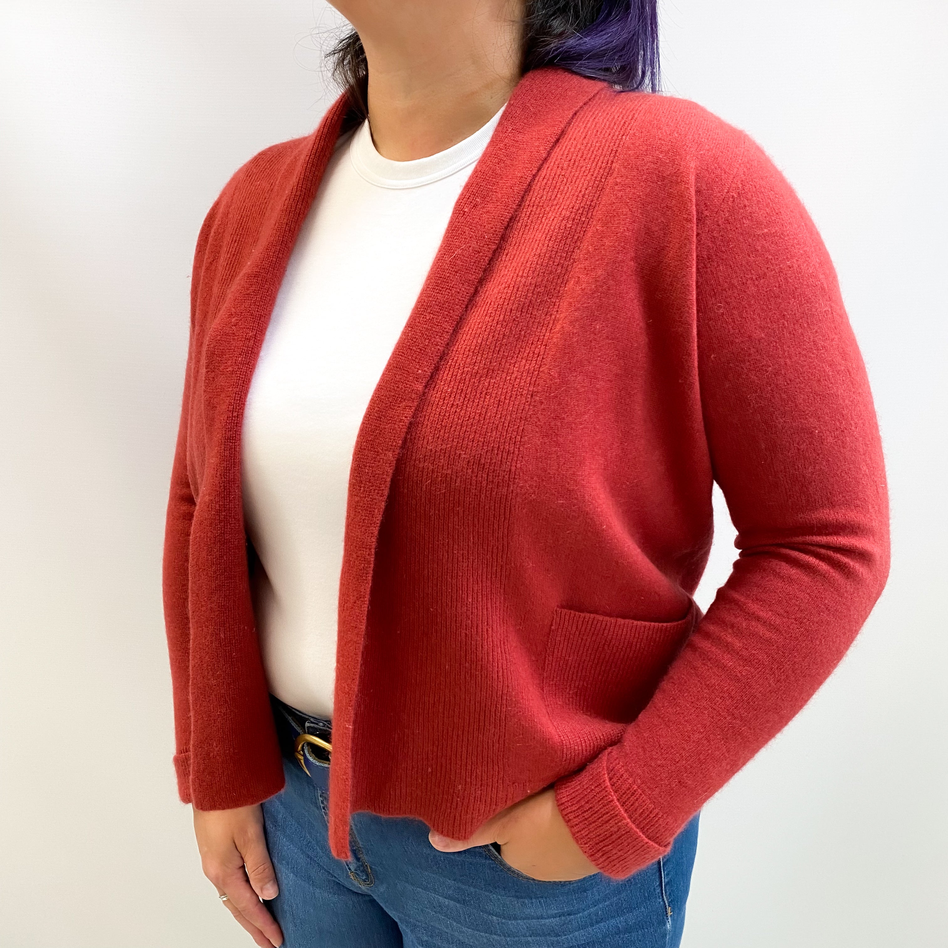 Rust Red Cashmere Edge To Edge Cardigan Large