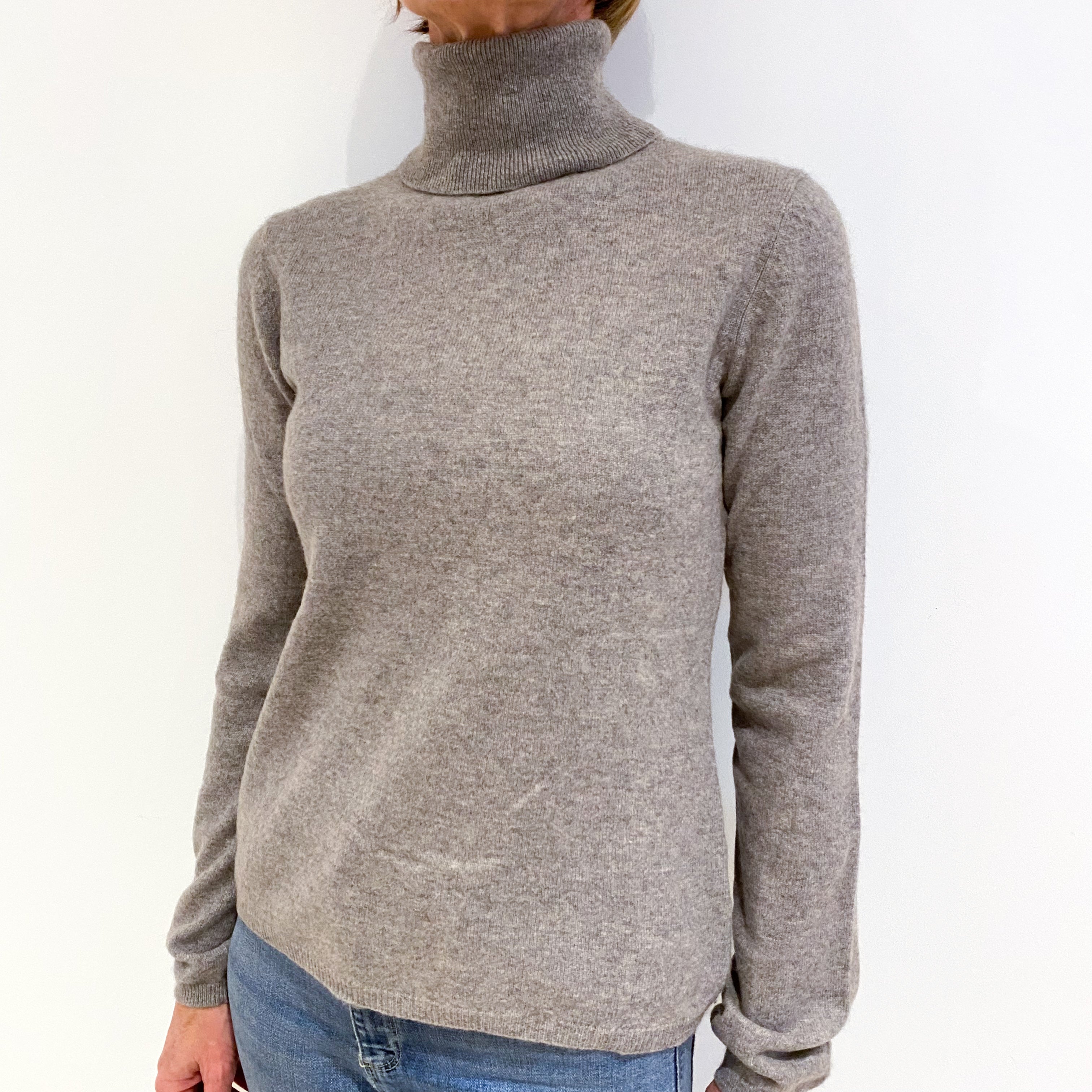 Ash Grey Cashmere Polo Neck Jumper Small