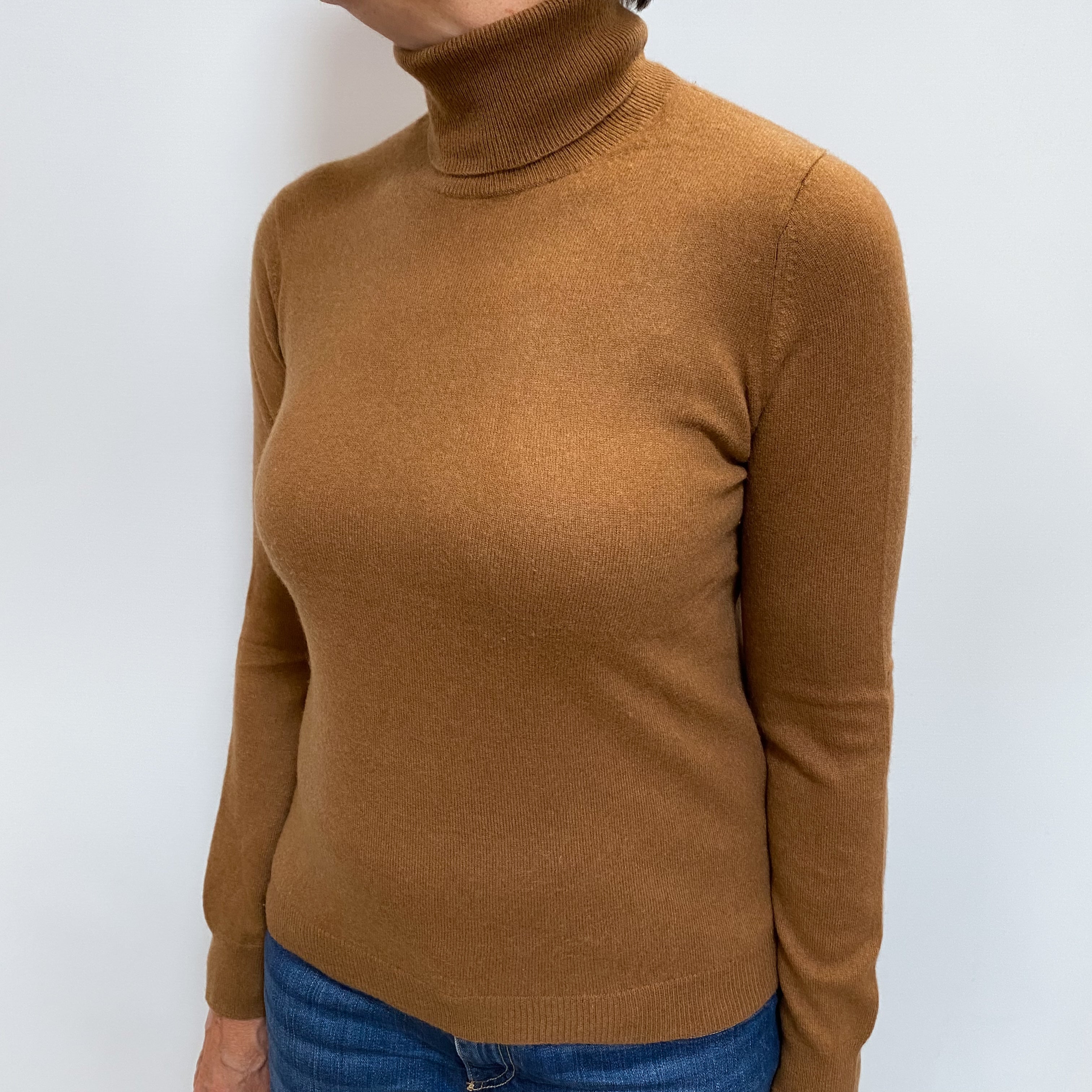Cinnamon Brown Cashmere Polo Neck Jumper Medium