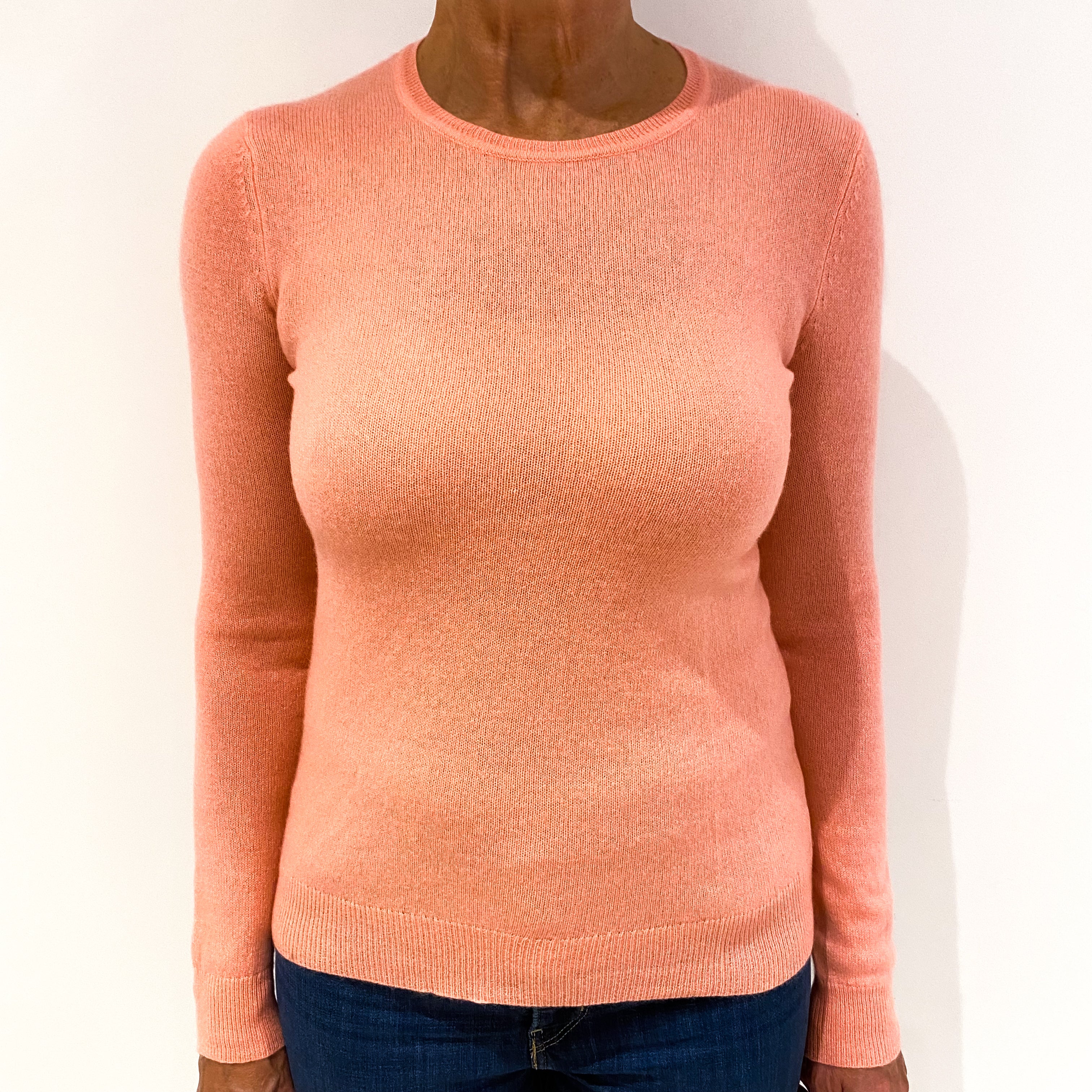 Salmon Pink Cashmere Crew Neck Jumper Medium
