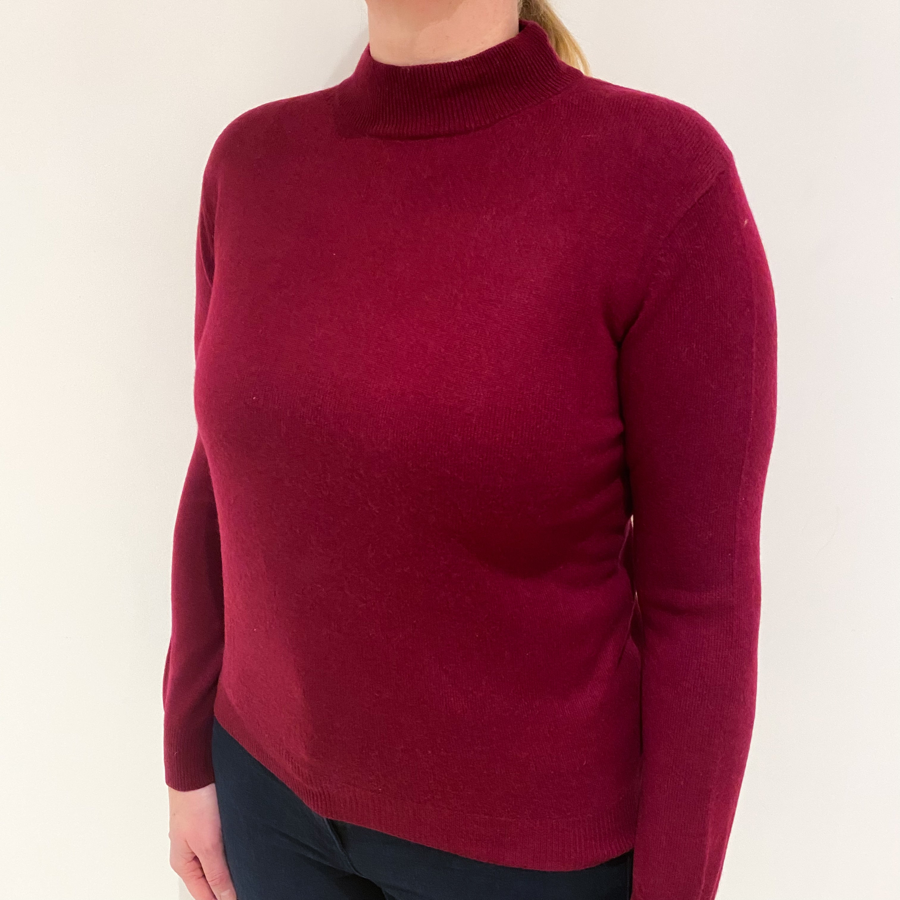 Burgundy Red Cashmere Turtle Neck Jumper Large