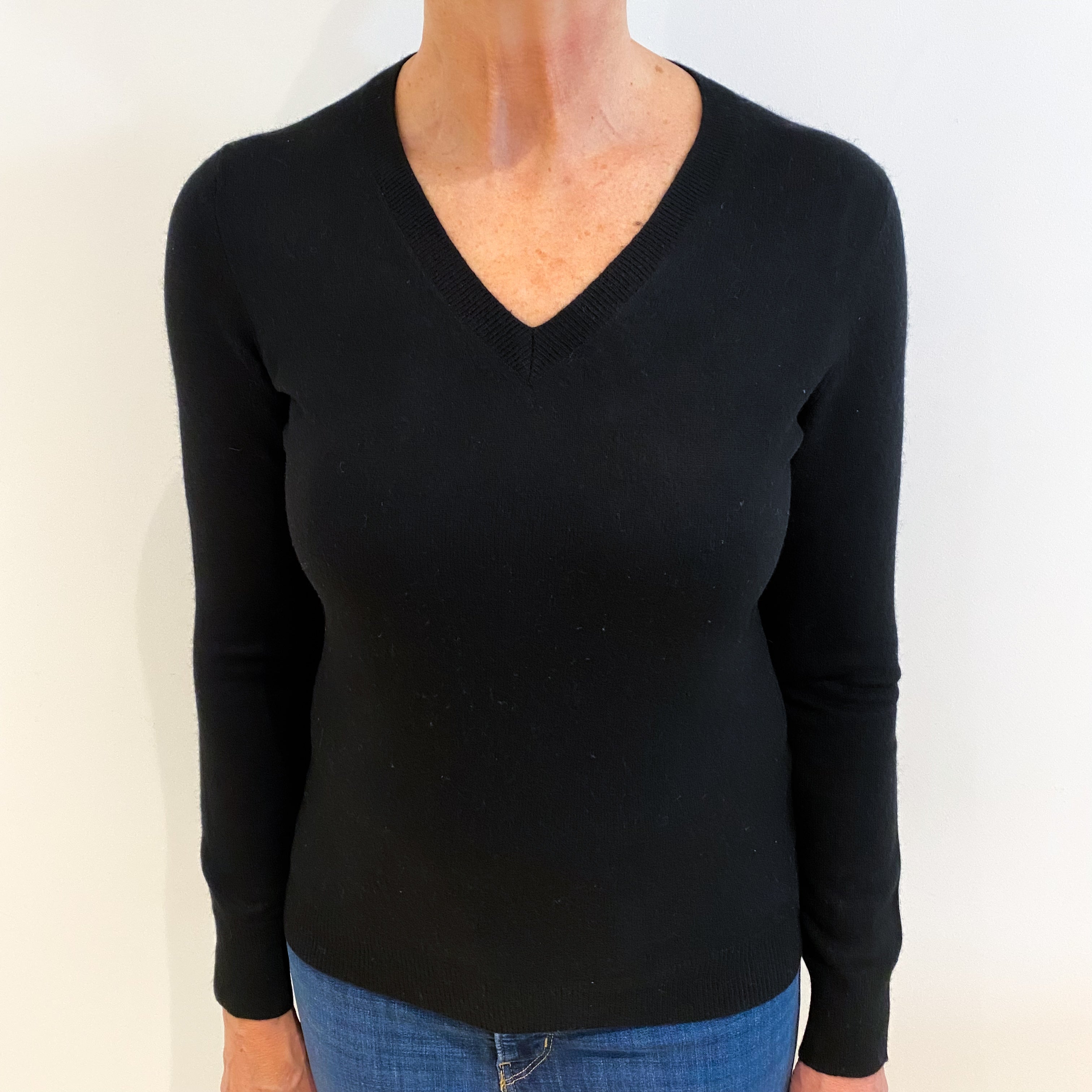 Black Cashmere V Neck Jumper Medium