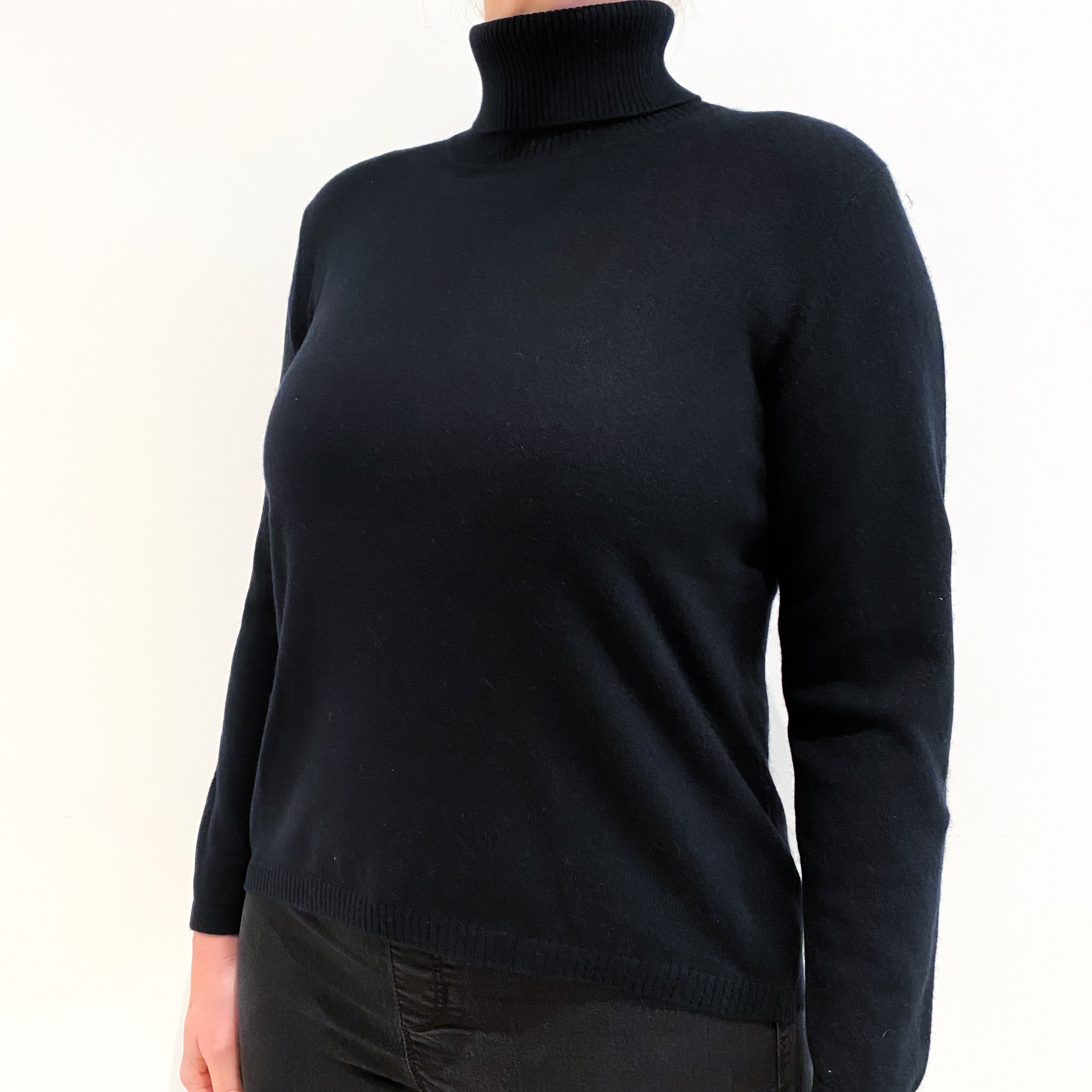 Black Cashmere Polo Neck Jumper Large