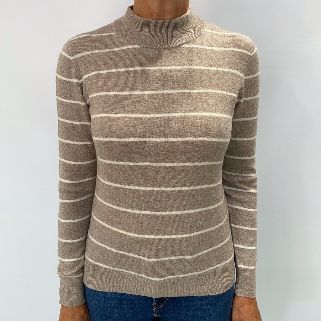 Taupe Beige Cashmere Turtle Neck Jumper Medium