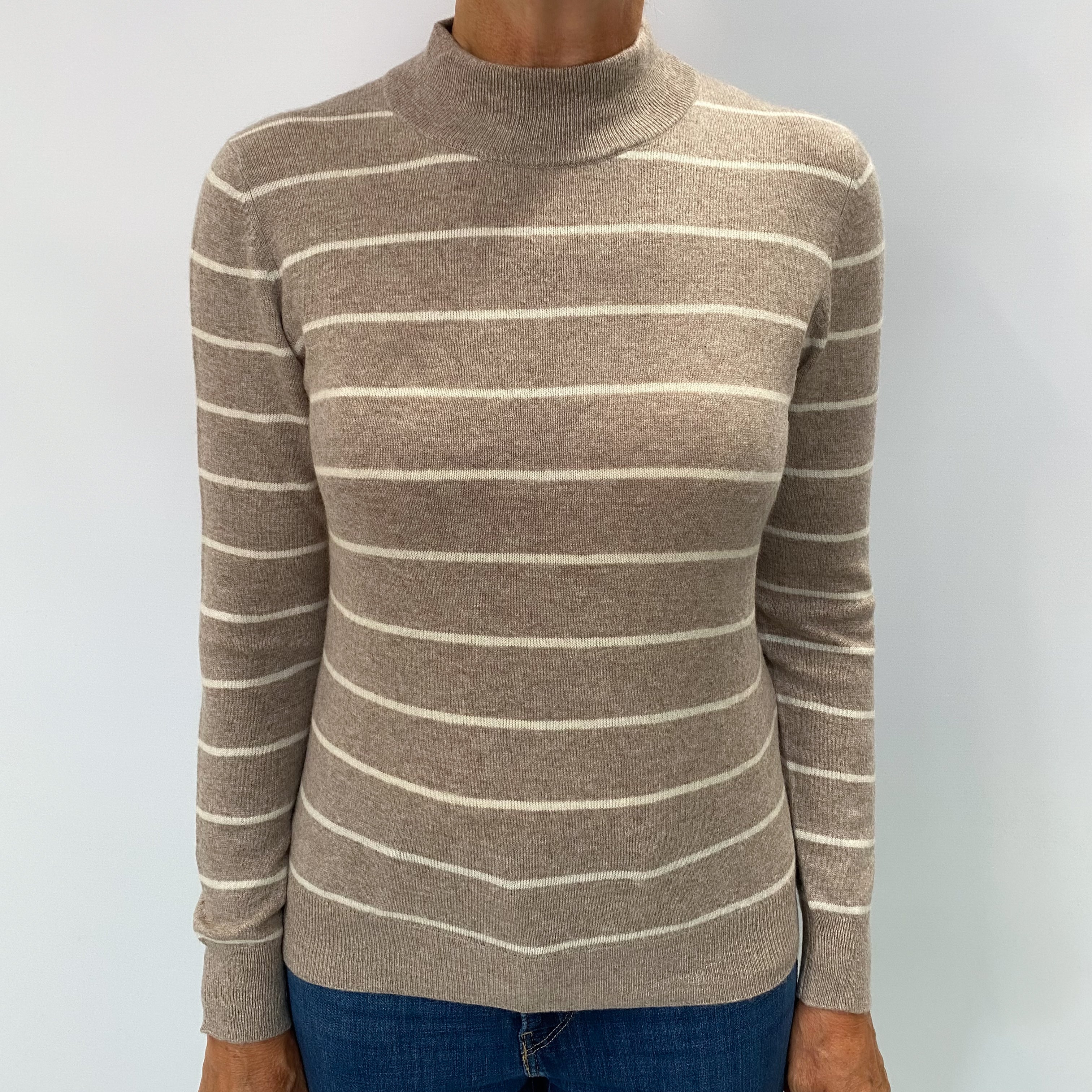 Taupe Beige Cashmere Turtle Neck Jumper Medium