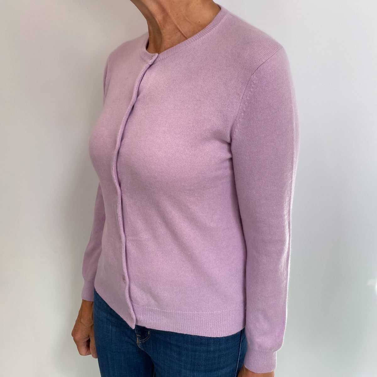 Lilac Purple Cashmere Crew Neck Cardigan Medium