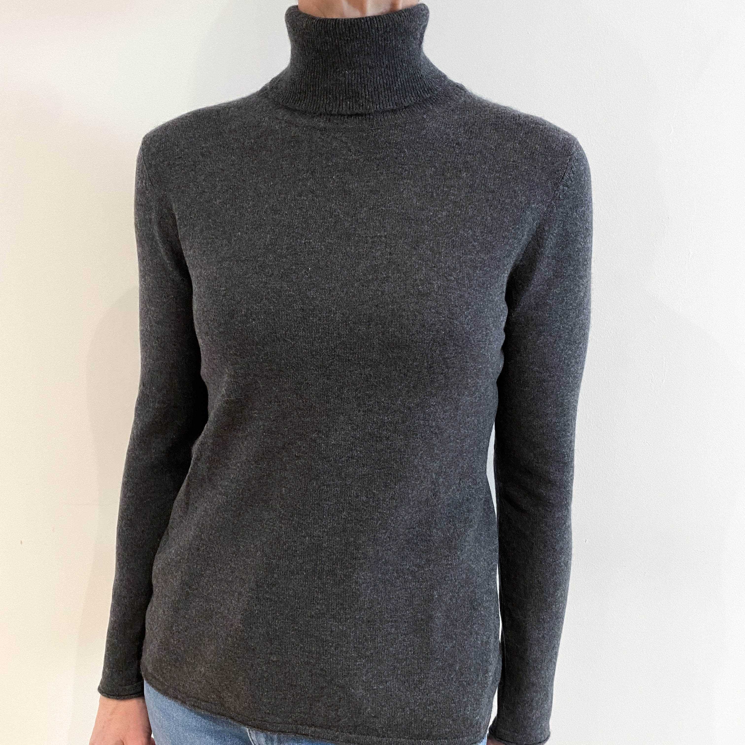 Slate Grey Cashmere Polo Neck Jumper Small