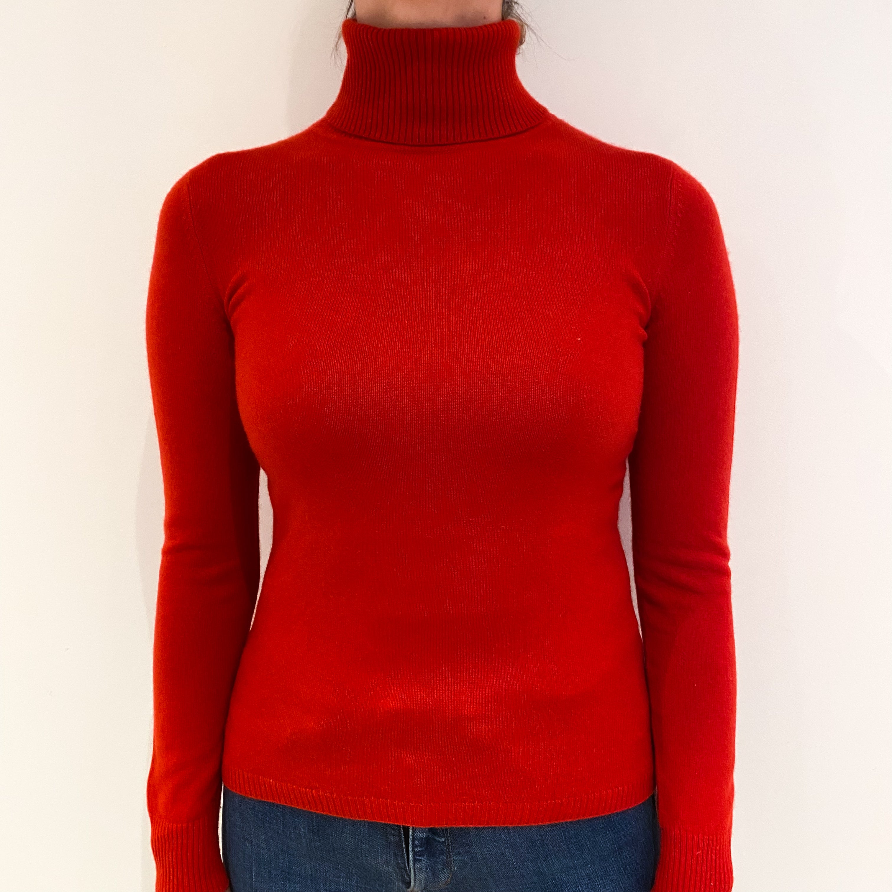 Post Box Red Cashmere Polo Neck Jumper Small