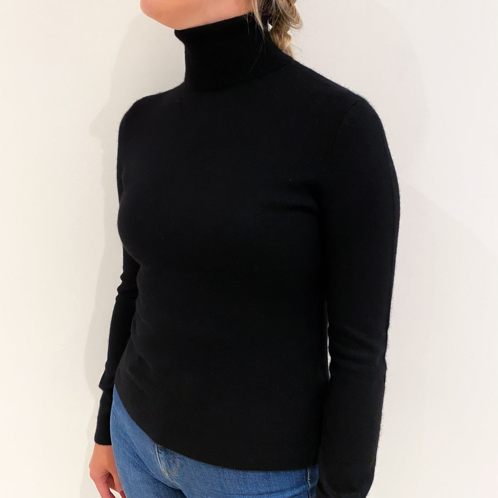 Black Cashmere Polo Neck Jumper Small