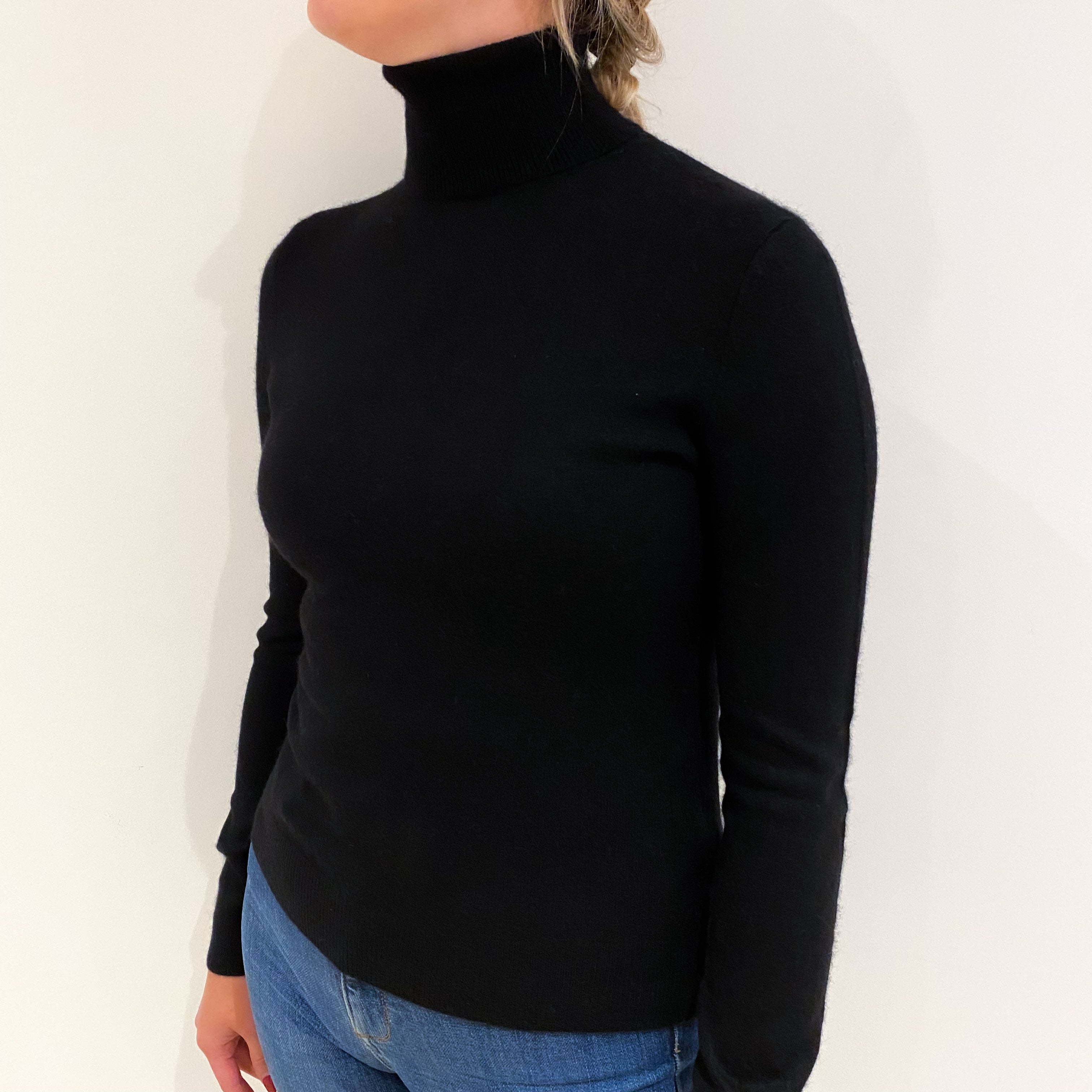 Black Cashmere Polo Neck Jumper Small