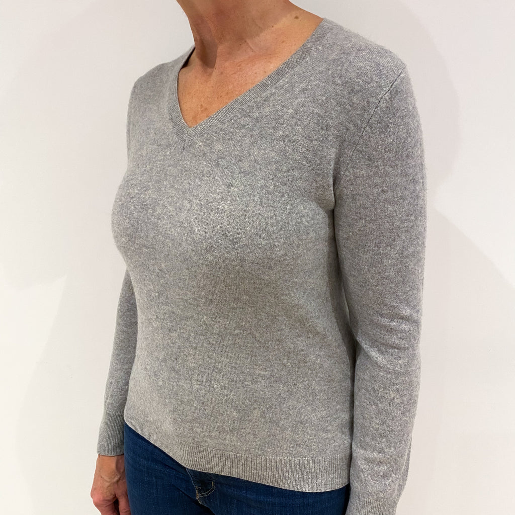 Smoke Grey Cashmere V Neck Jumper Medium