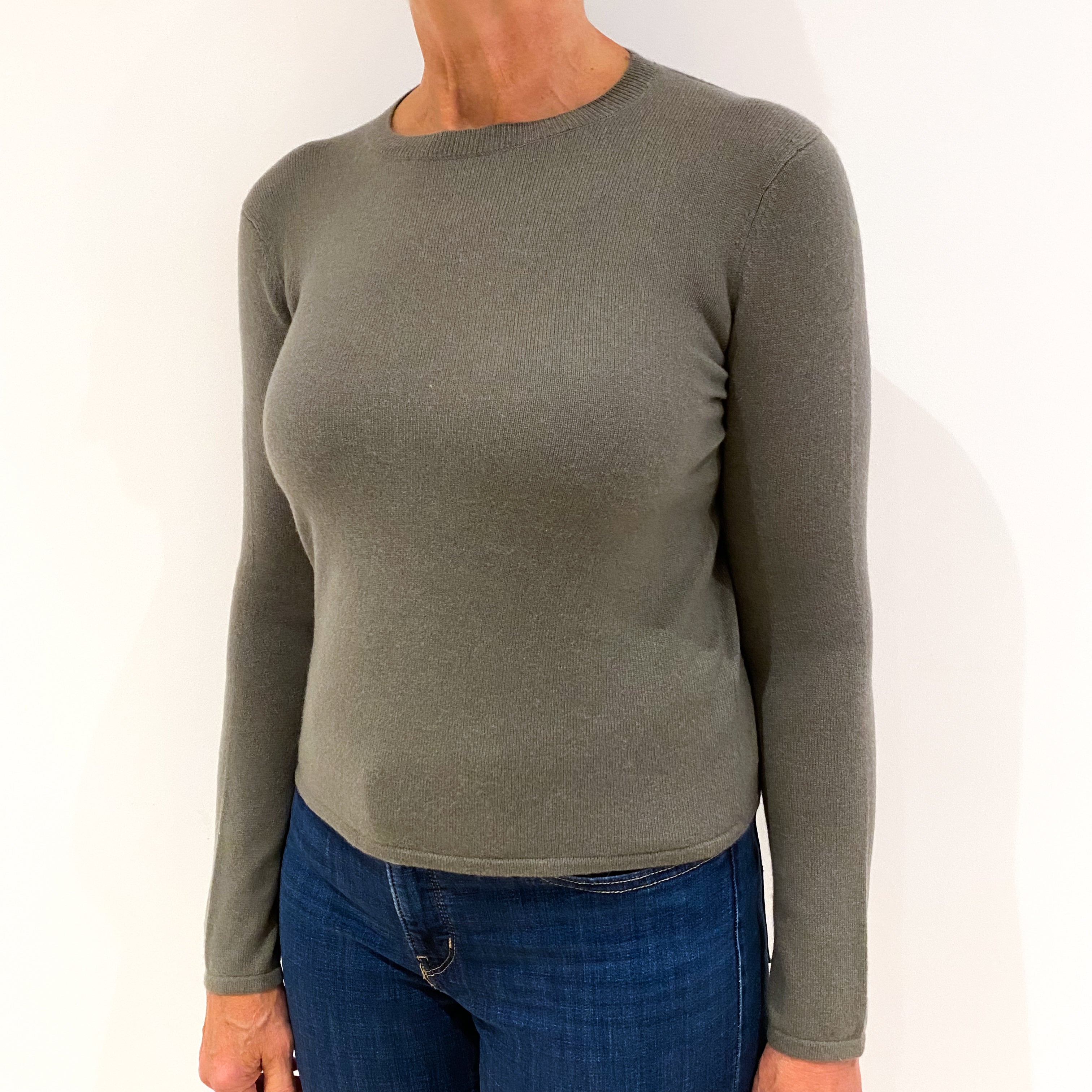 Sage Green Cashmere Crew Neck Jumper Medium