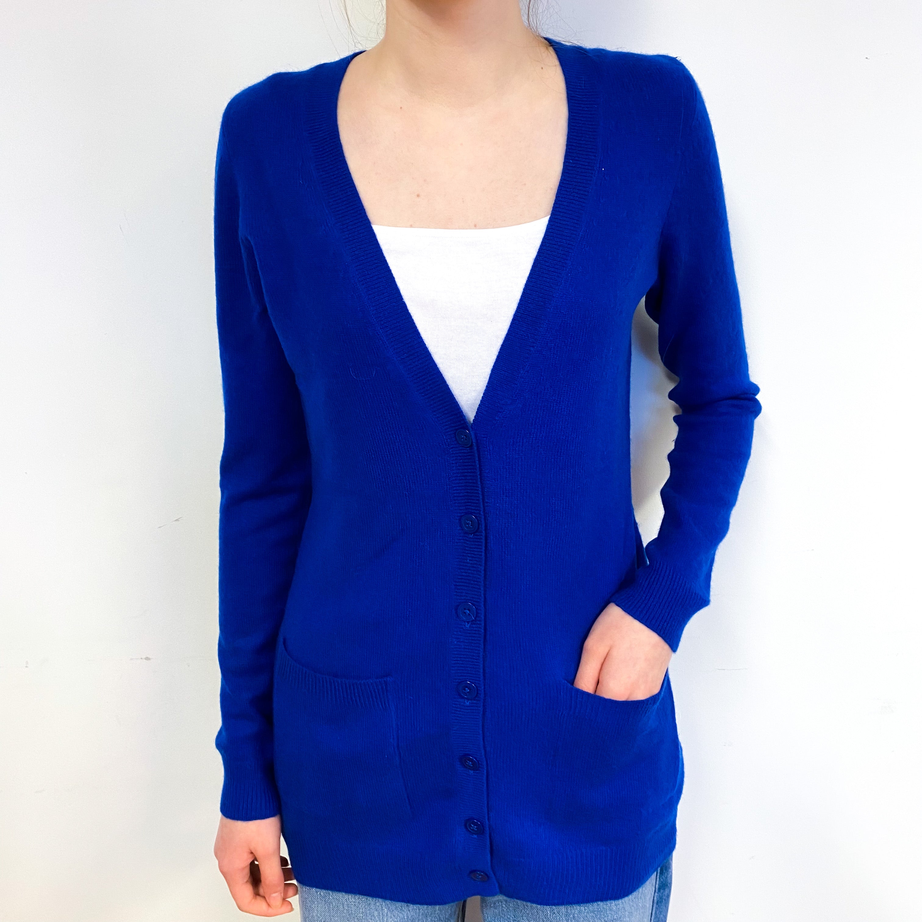 Admiral Blue Cashmere V Neck Cardigan Extra Small
