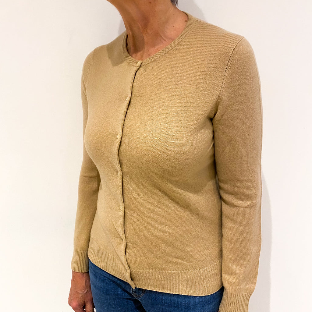 Caramel Brown Cashmere Crew Neck Cardigan Medium