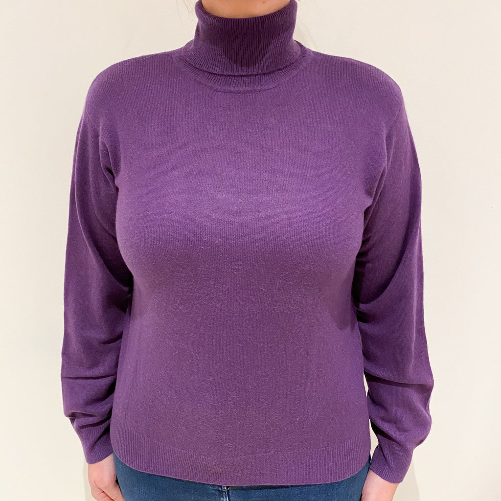 Blueberry Purple Cashmere Polo Neck Jumper Large