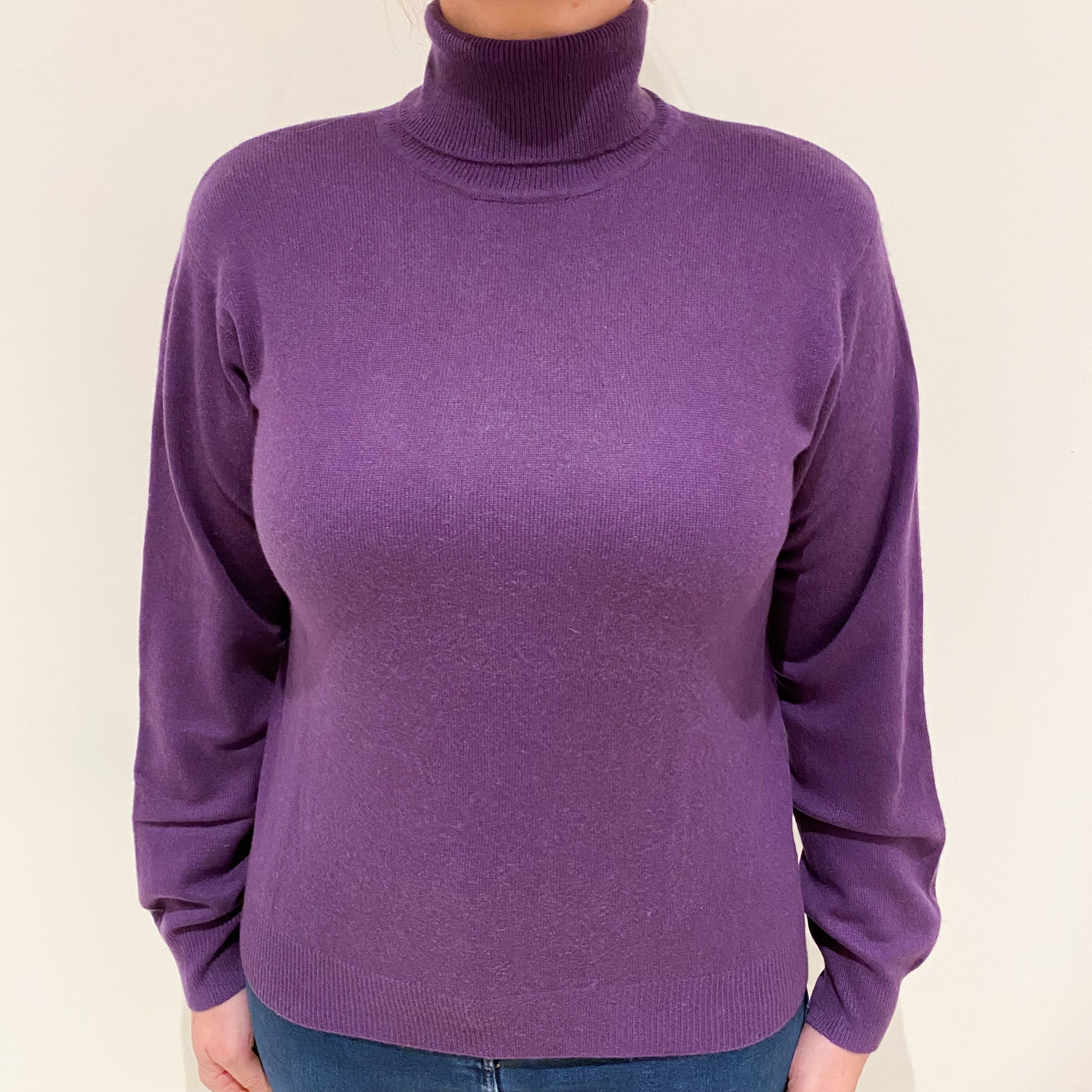 Blueberry Purple Cashmere Polo Neck Jumper Large