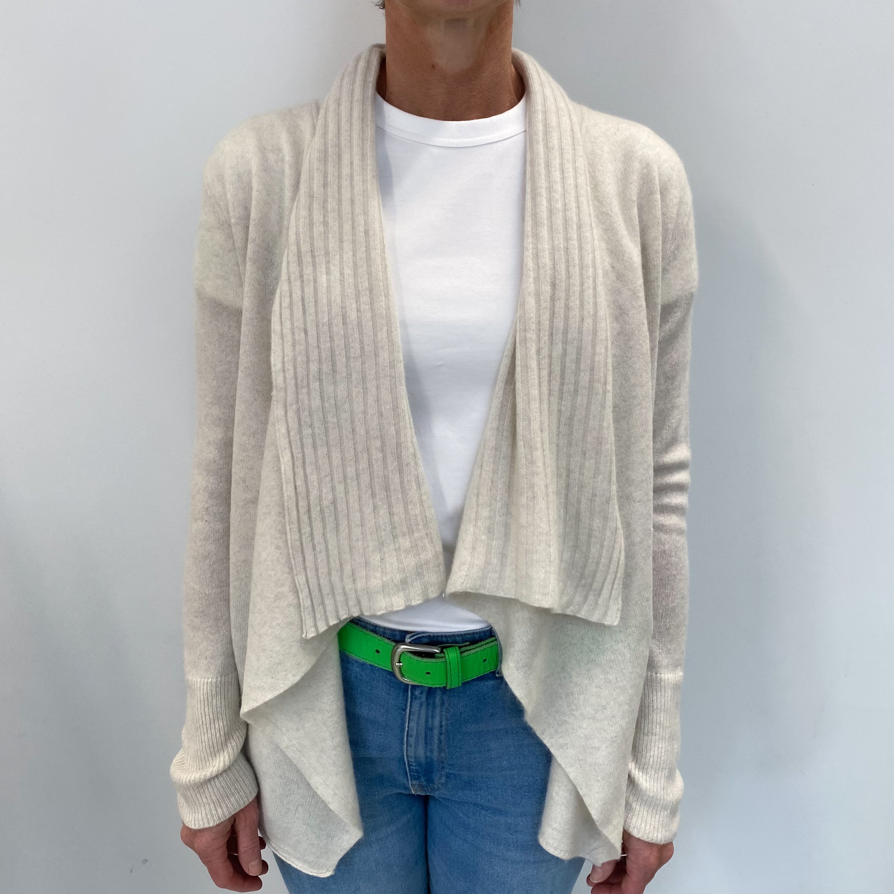 Alabaster Cream Cashmere Edge To Edge Waterfall Cardigan Small
