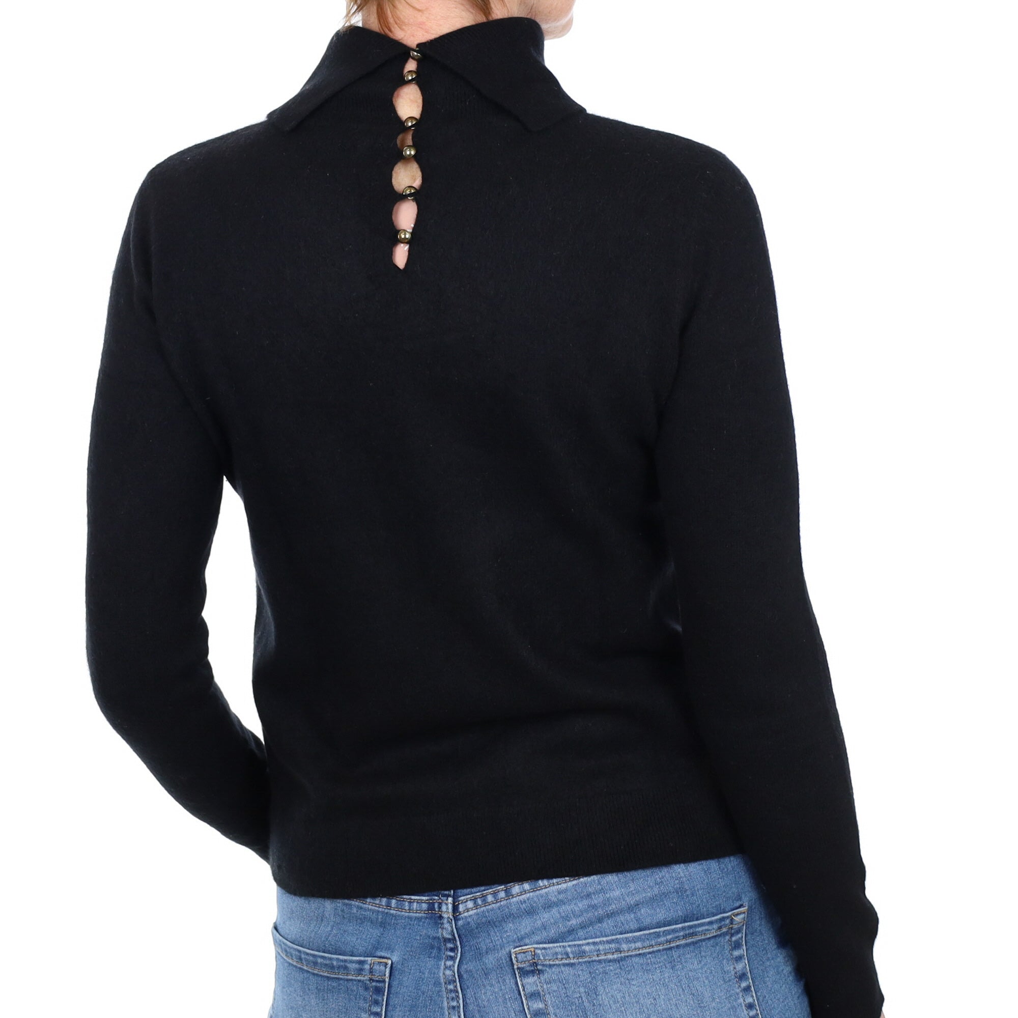 Black Cashmere Polo Neck Jumper Small