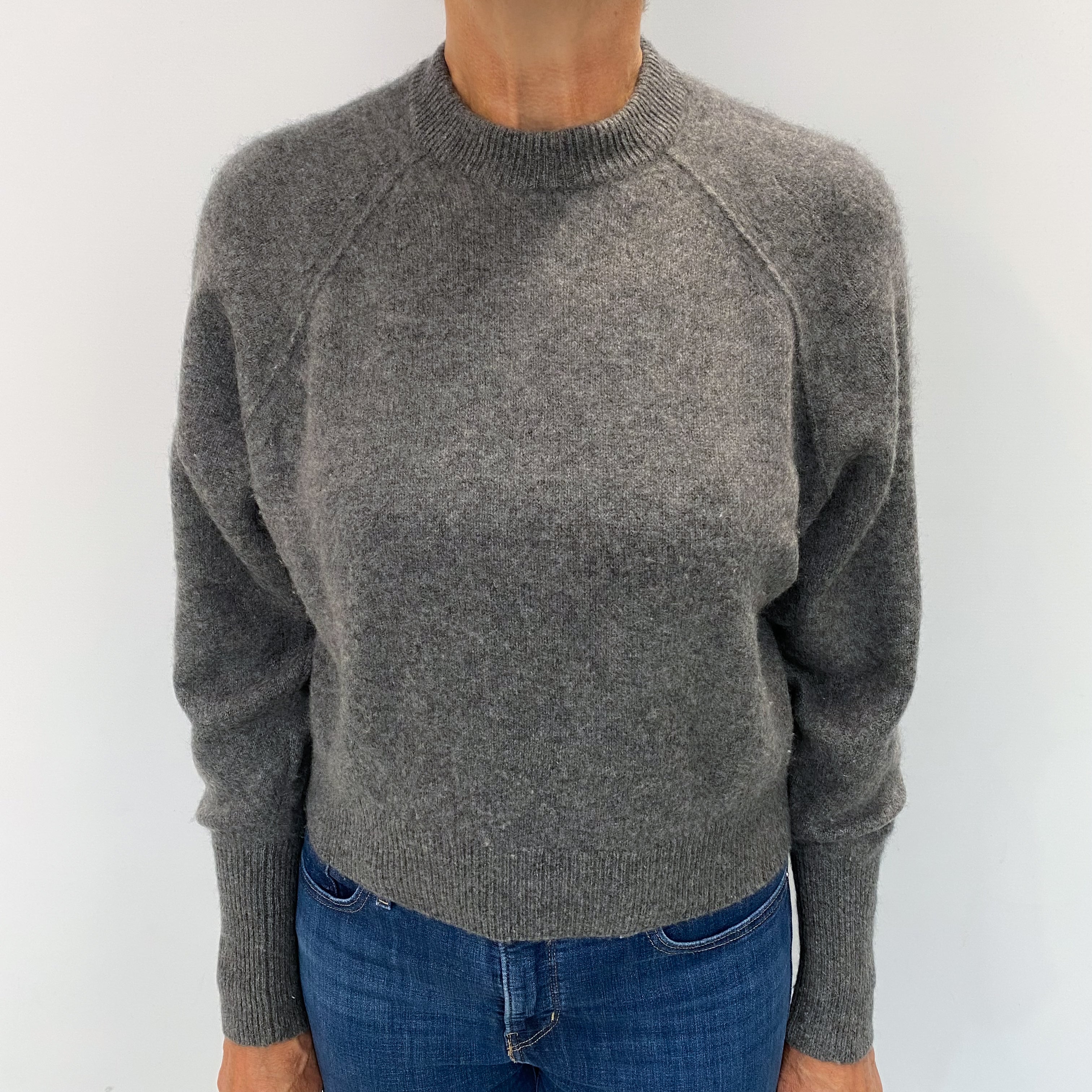 Slate Grey Cashmere Boxy Crew Neck Jumper Medium