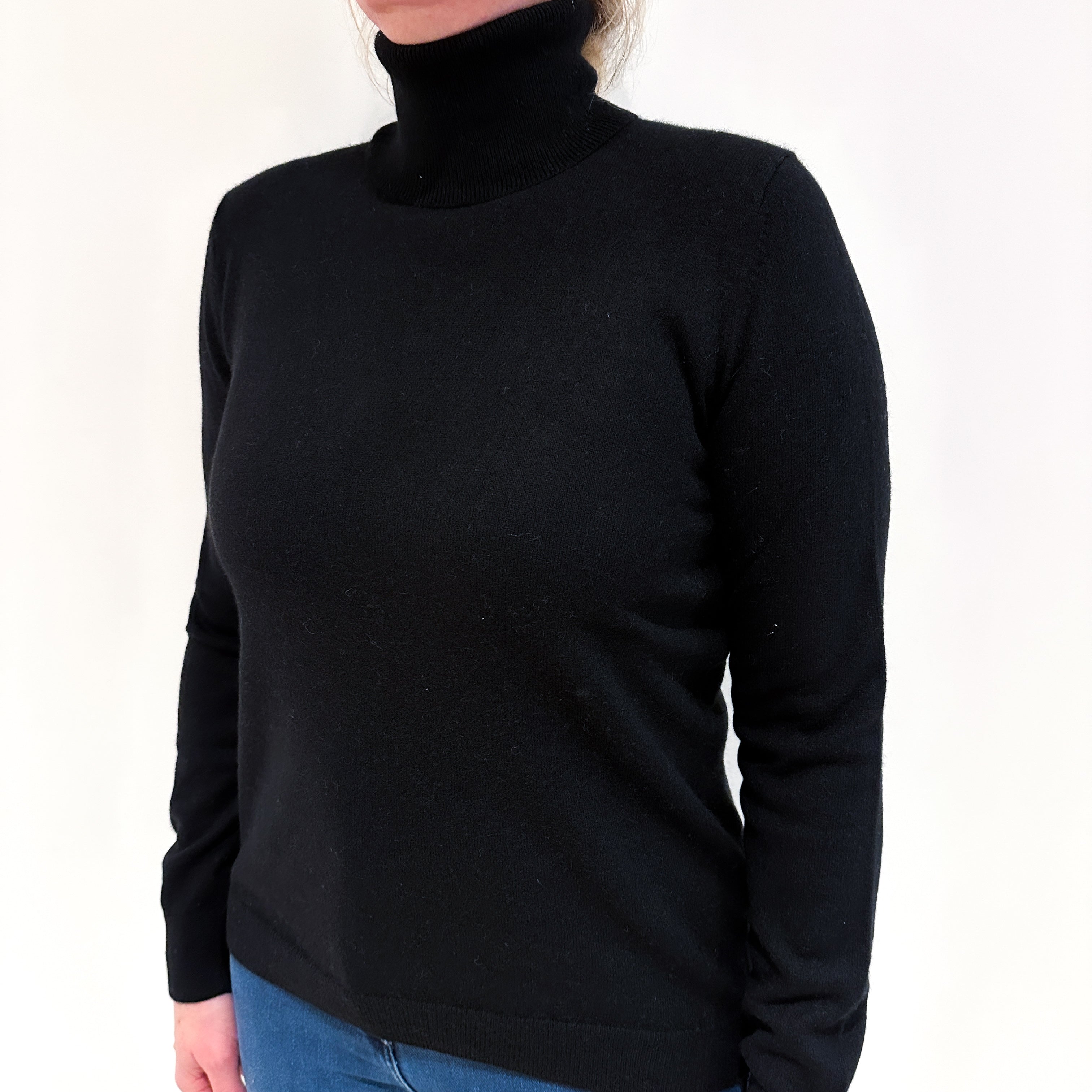 Black Cashmere Polo Neck Jumper Large