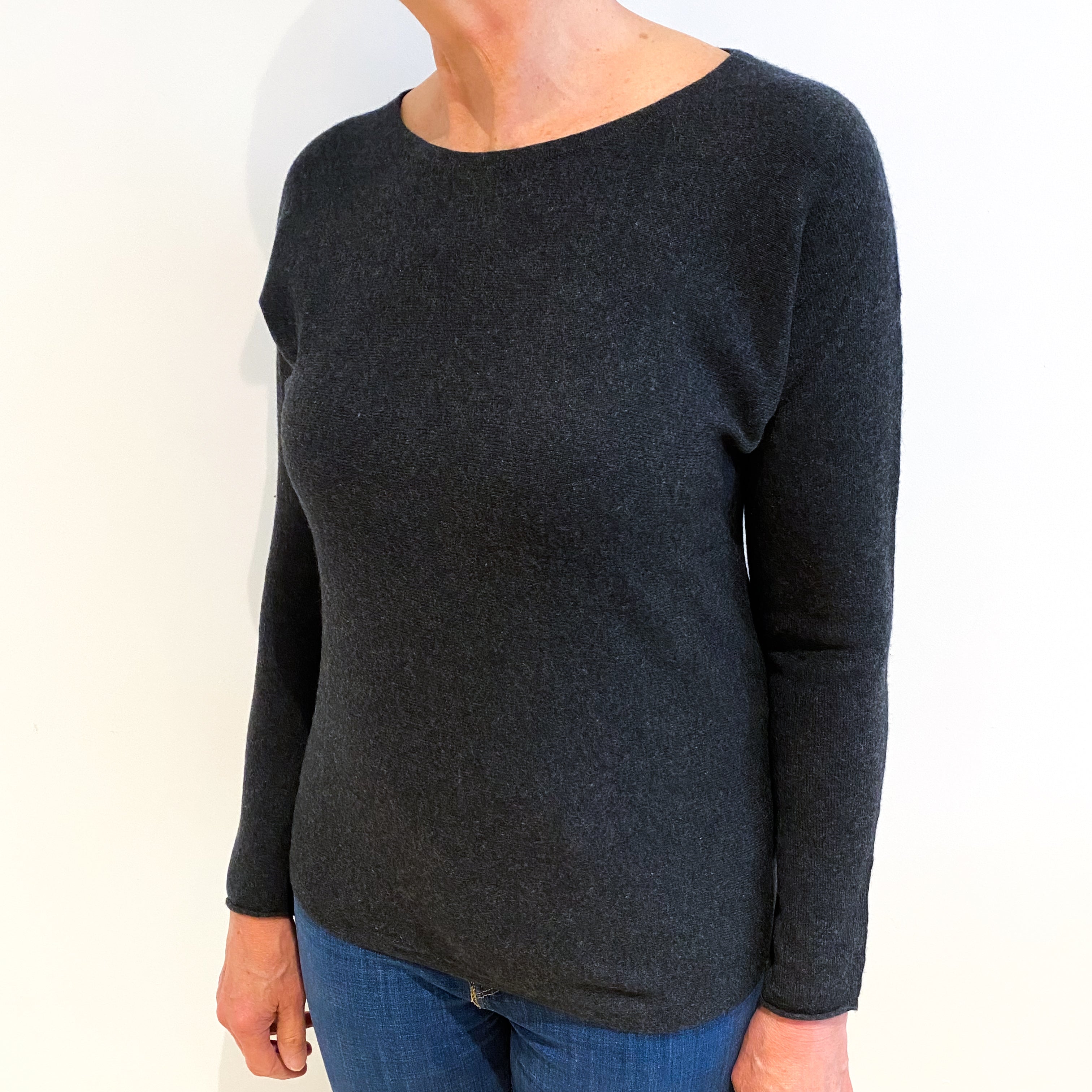 Charcoal Grey Cashmere Wide Crew Neck Jumper Medium