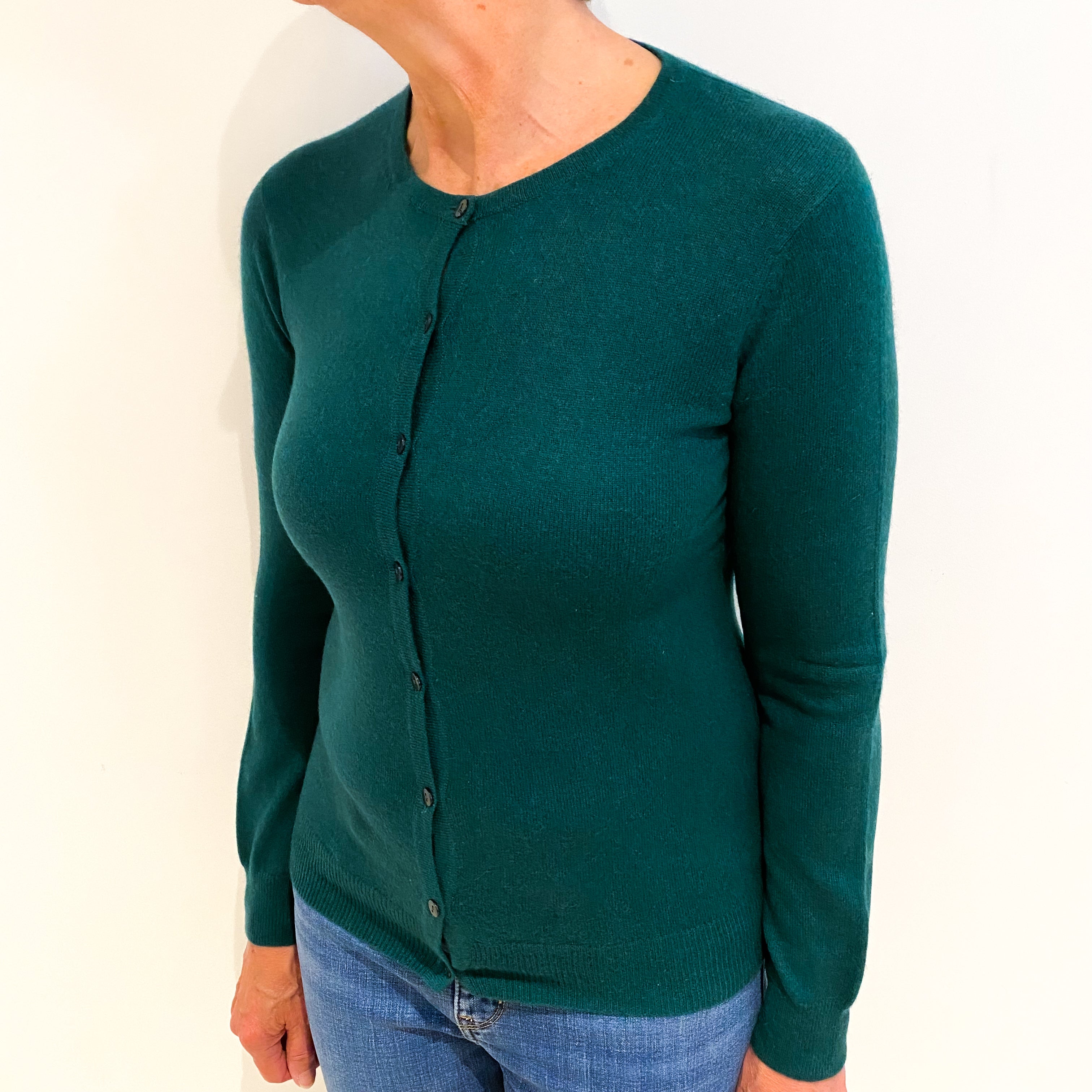 Forest Green Cashmere Crew Neck Cardigan Medium