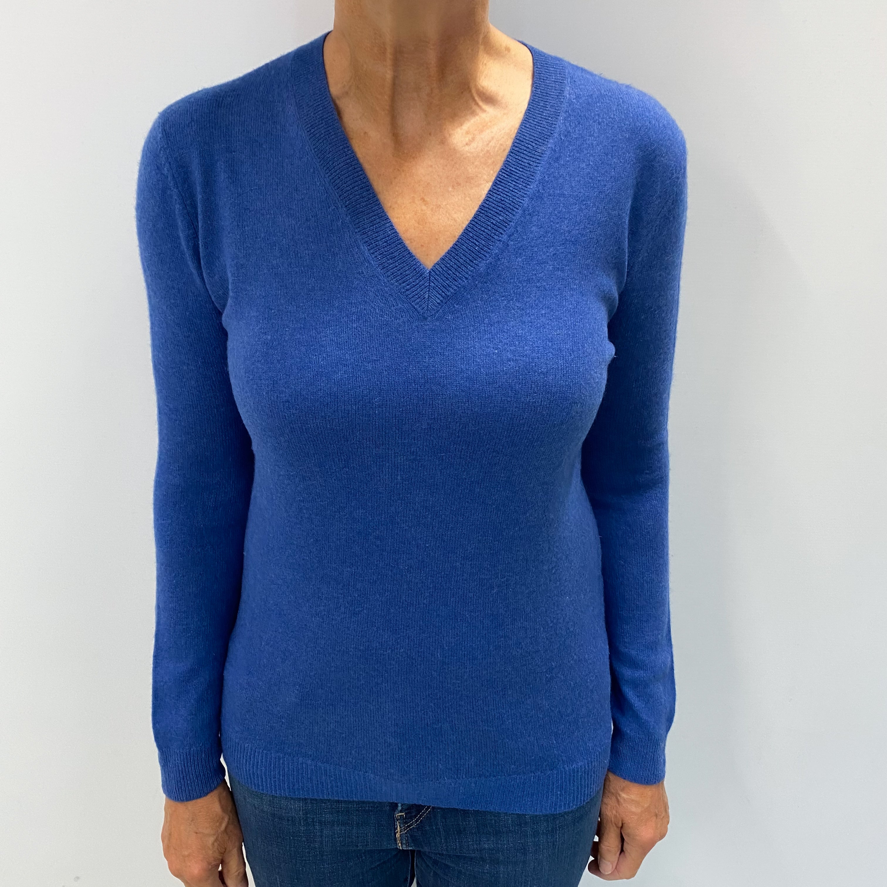 Light Denim Blue Cashmere V Neck Jumper Medium