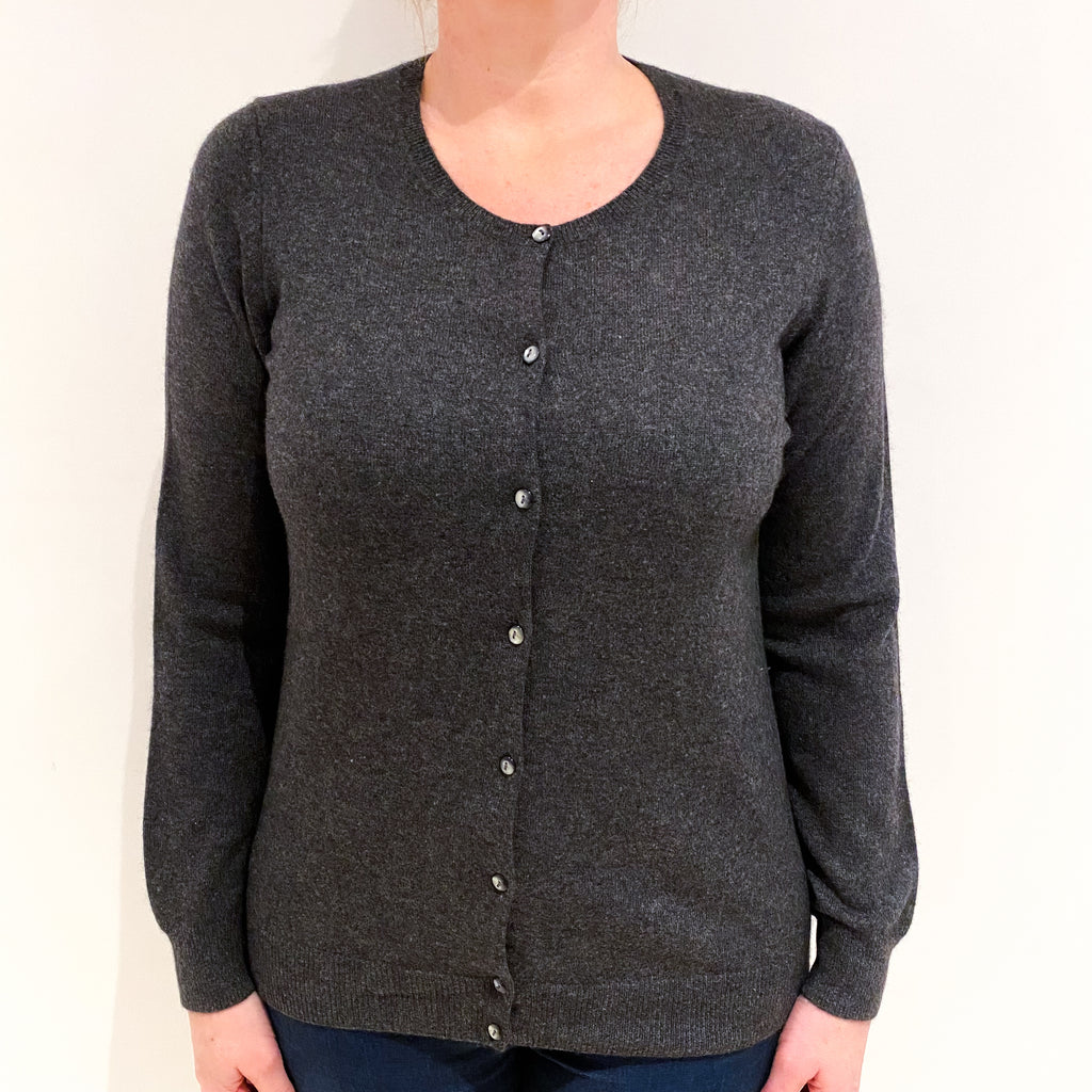 Charcoal Grey Cashmere Crew Neck Cardigan Large