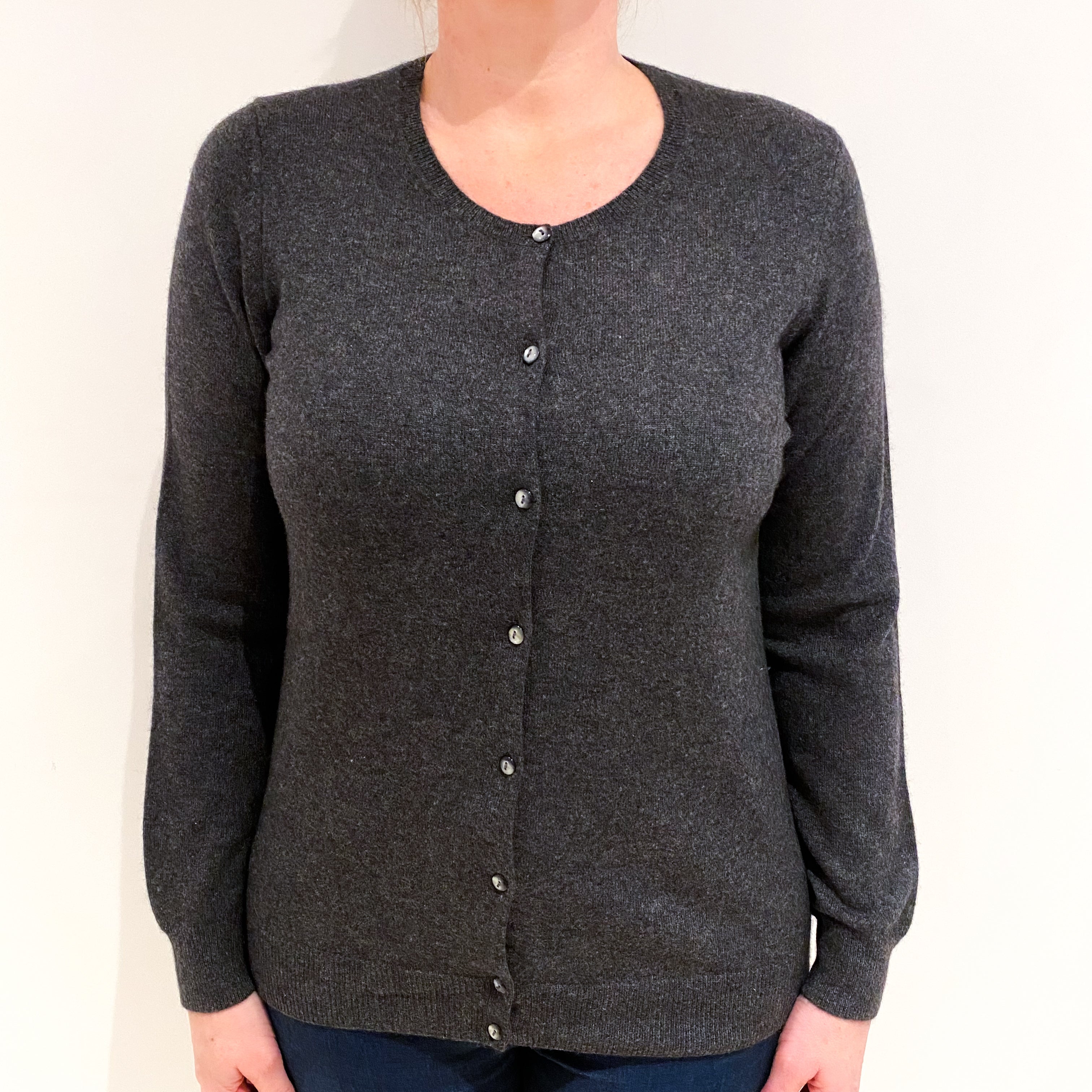 Charcoal Grey Cashmere Crew Neck Cardigan Large
