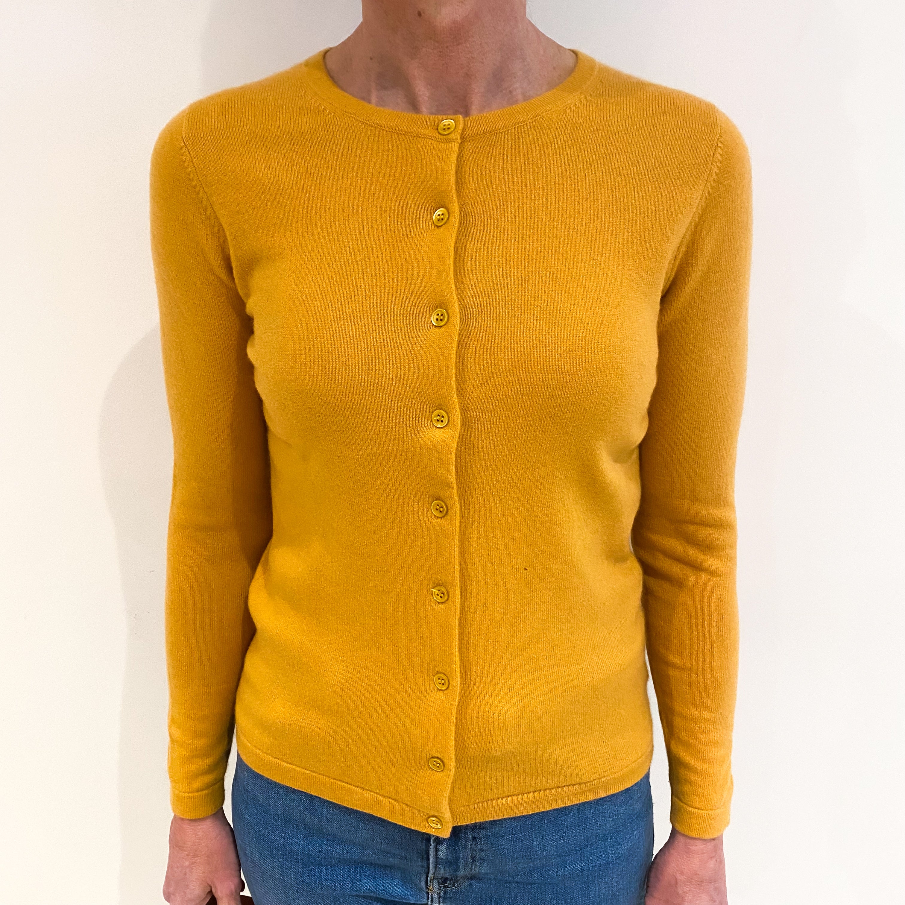 Marigold Orange Cashmere Crew Neck Cardigan Small