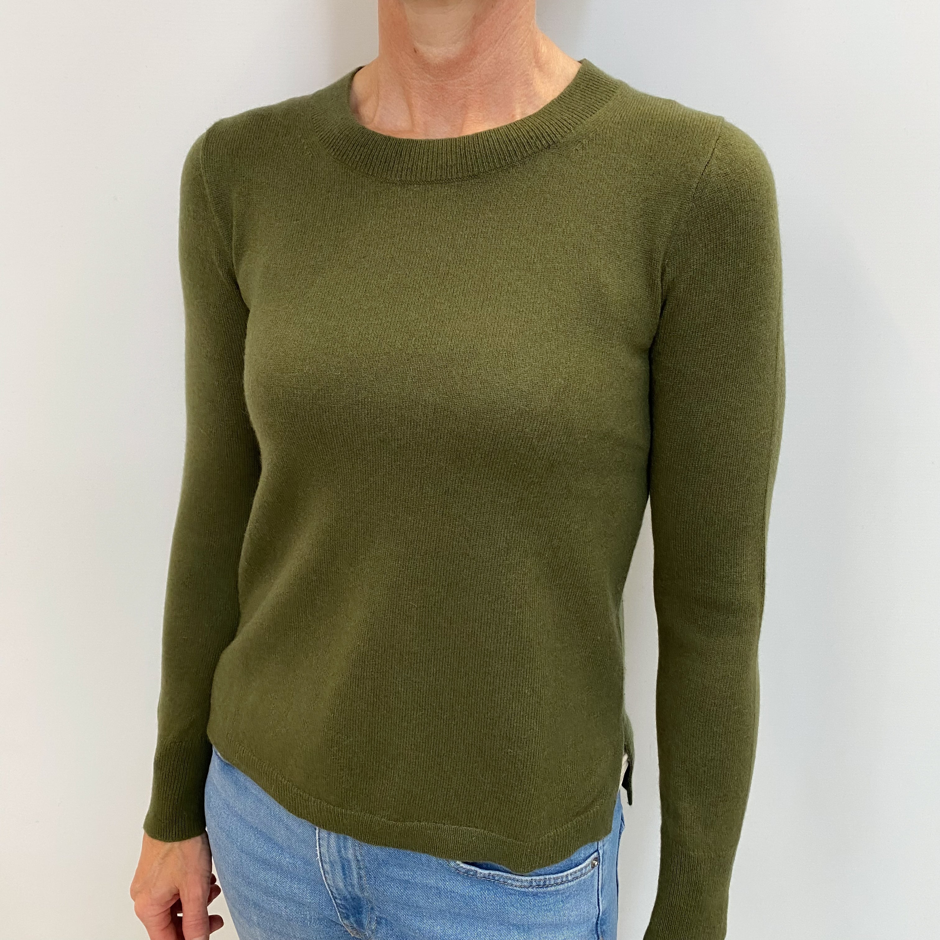 Deep Moss Green Cashmere Crew Neck Jumper Small