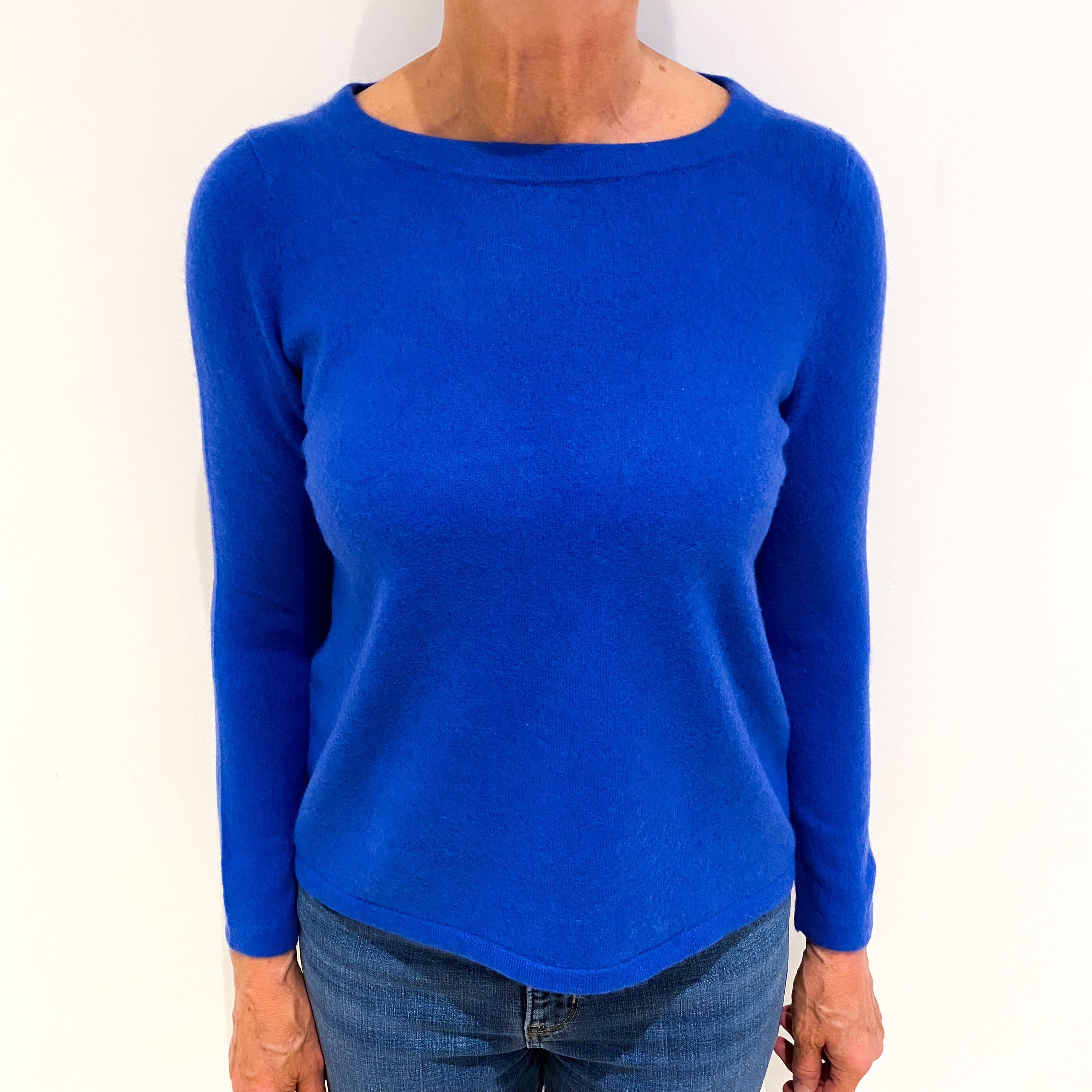Azure Blue Cashmere Wide Crew Neck Jumper Medium