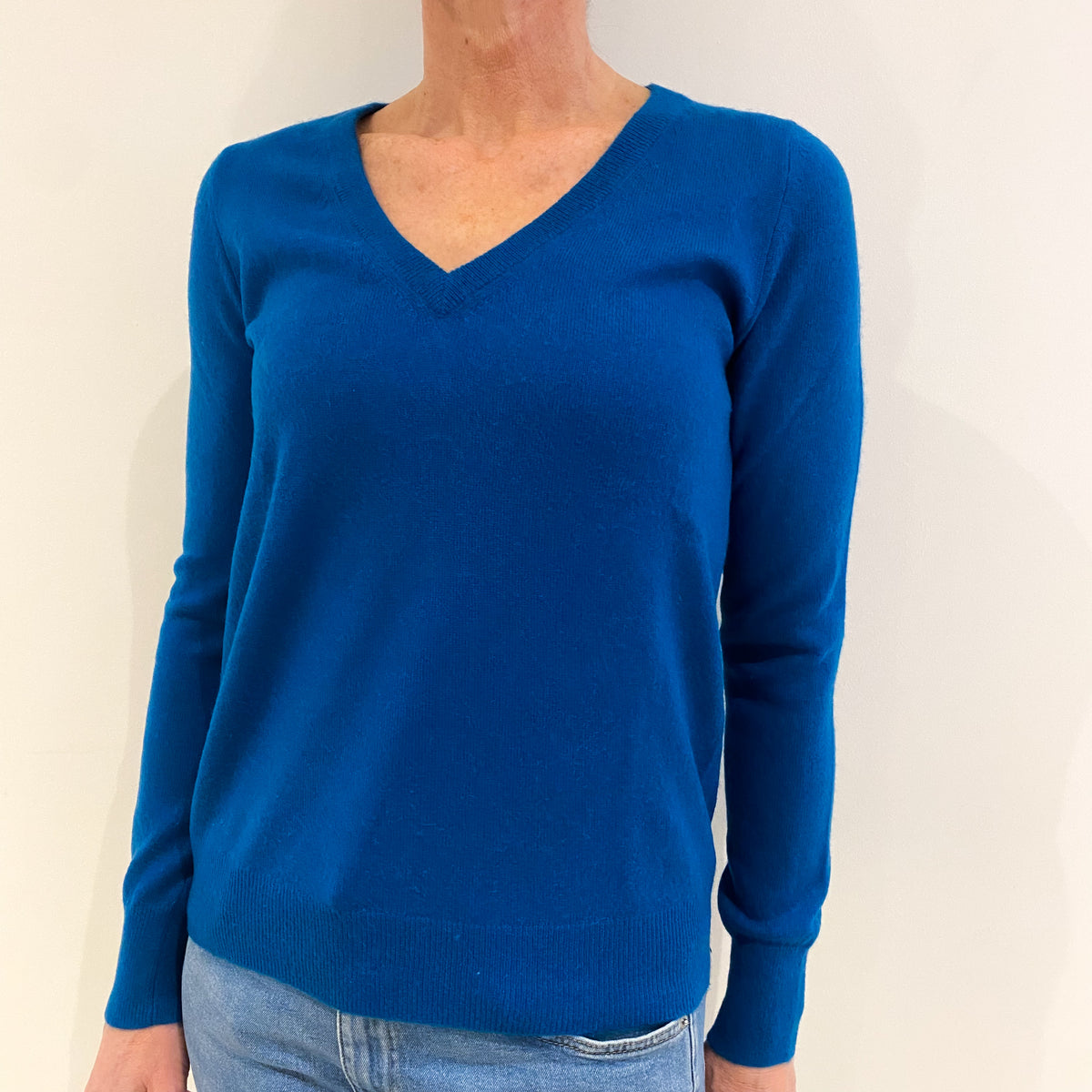 Teal Blue Cashmere V Neck Jumper Small