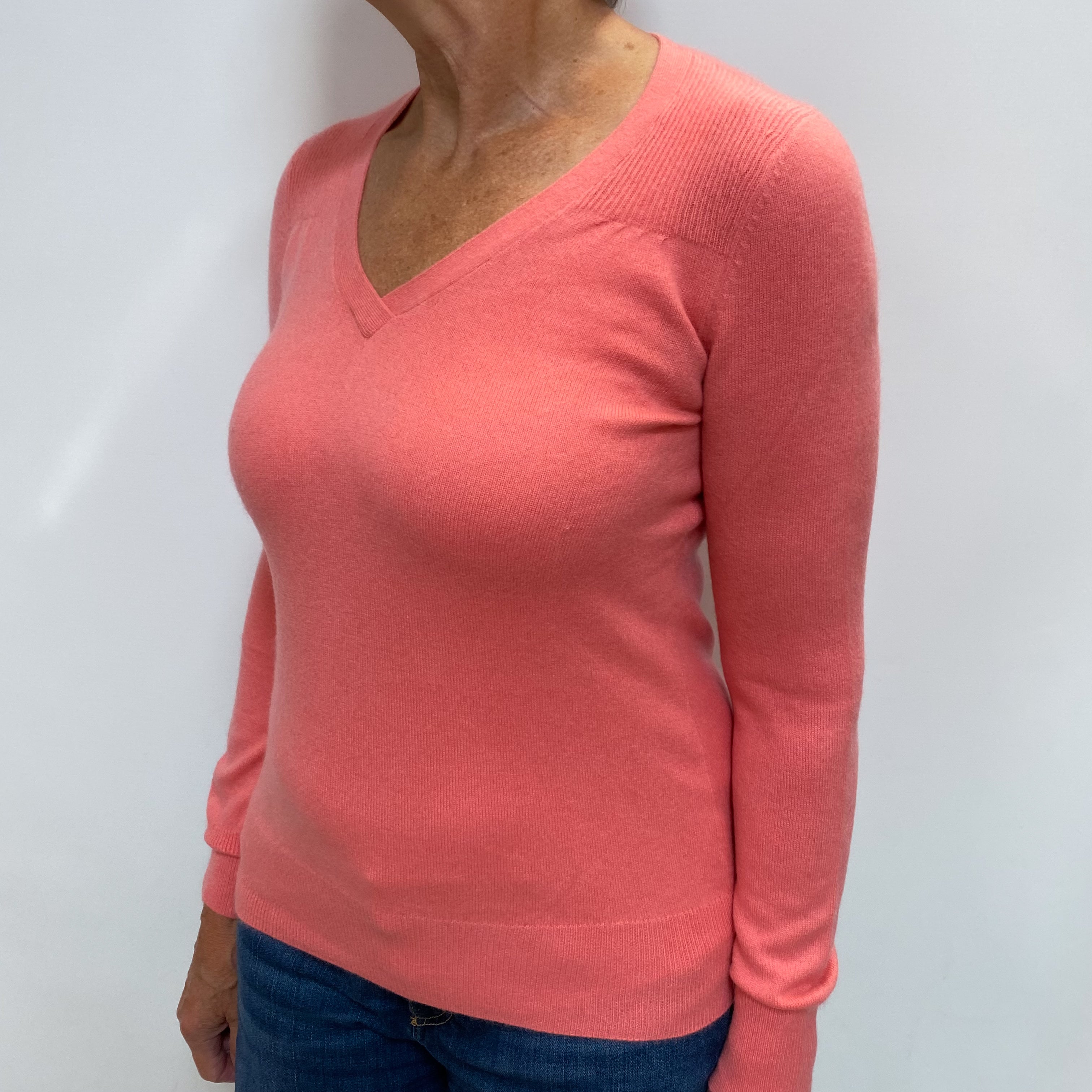 Flamingo Pink Cashmere V Neck Jumper Medium