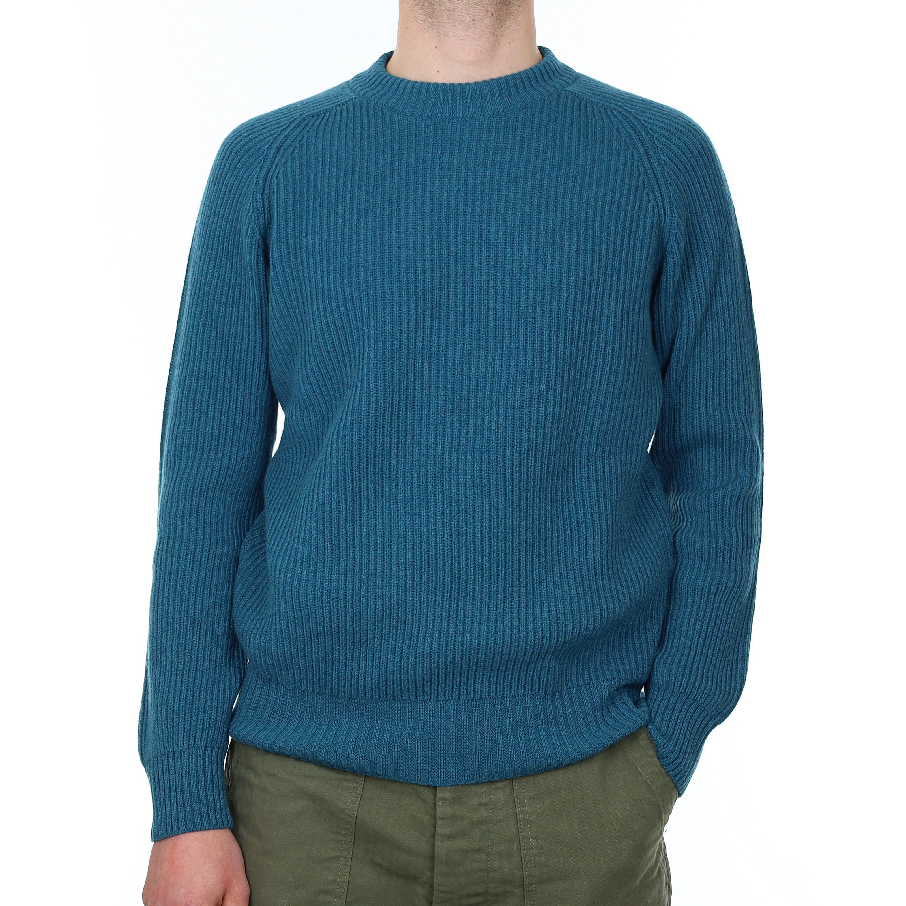 Men's Brand New Scottish Teal Blue Chunky Cashmere Crew Neck Jumper Small