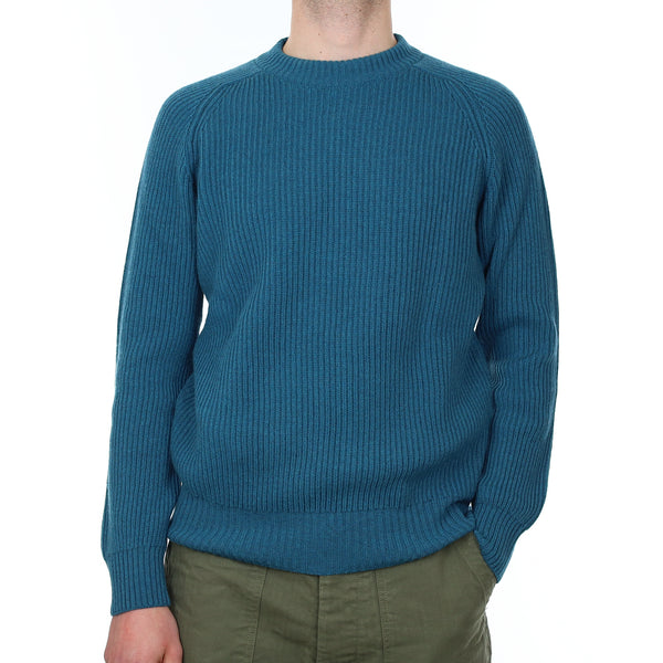 Men's Brand New Scottish Teal Blue Chunky Cashmere Crew Neck Jumper Small