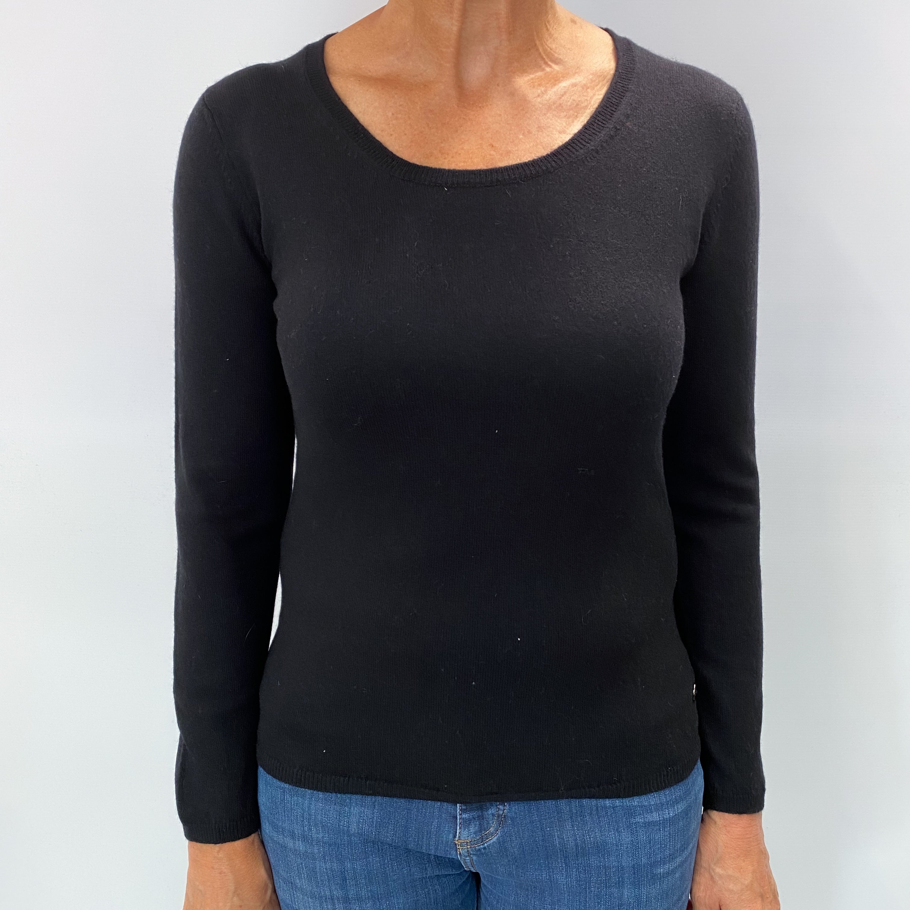 Italian Black Cashmere Crew Neck Jumper Medium