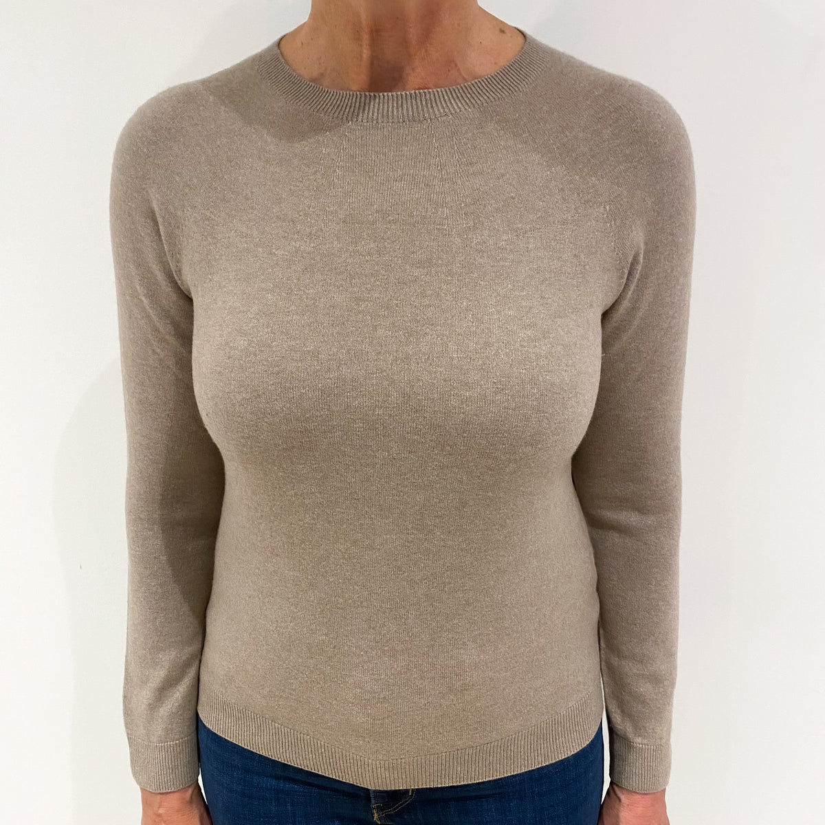 Fawn Beige Cashmere Crew Neck Jumper Medium