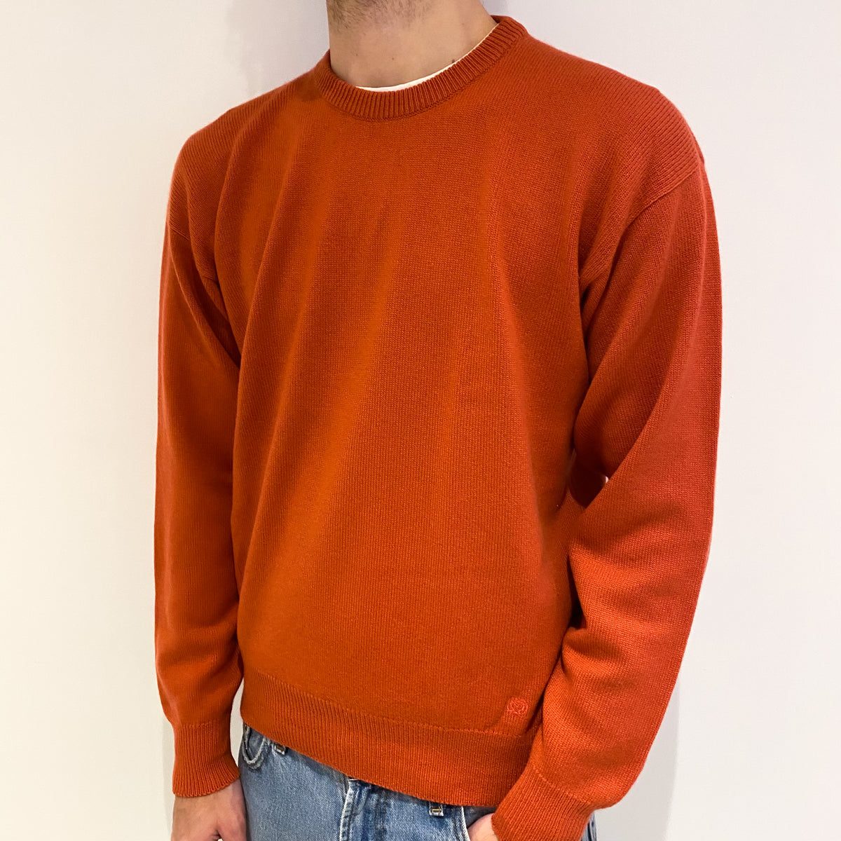 Men's Milaschön Watermelon Orange Cashmere Crew Neck Jumper Large