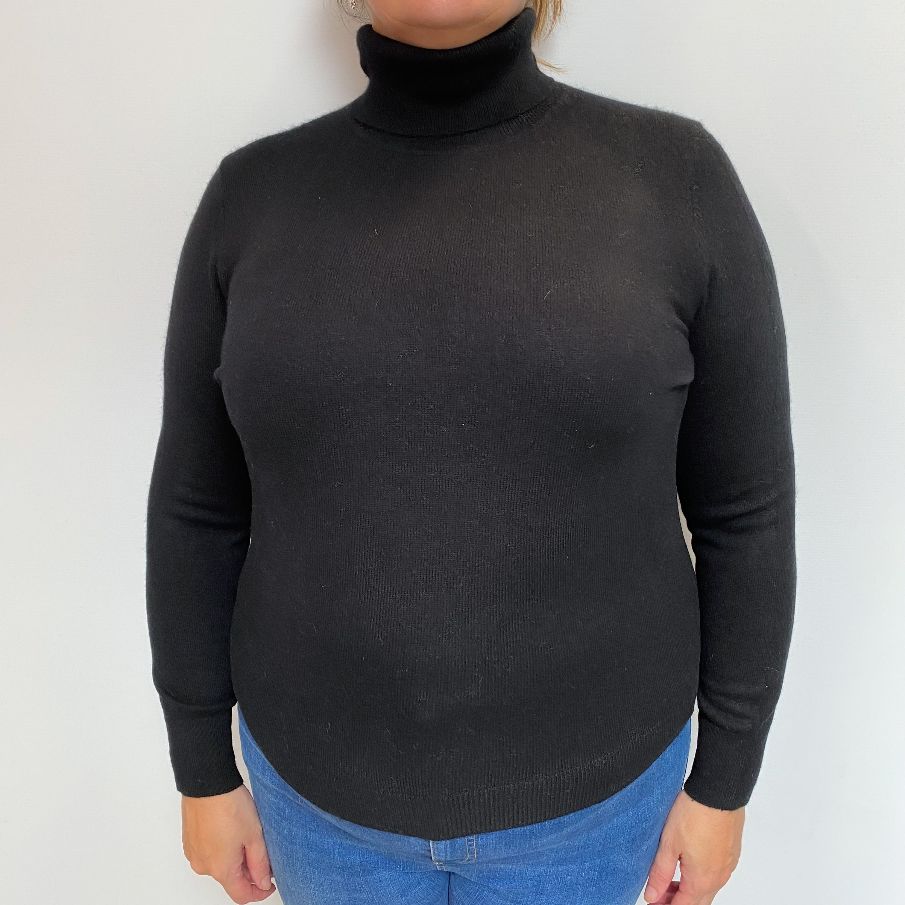 Black Cashmere Polo Neck Jumper Extra Large