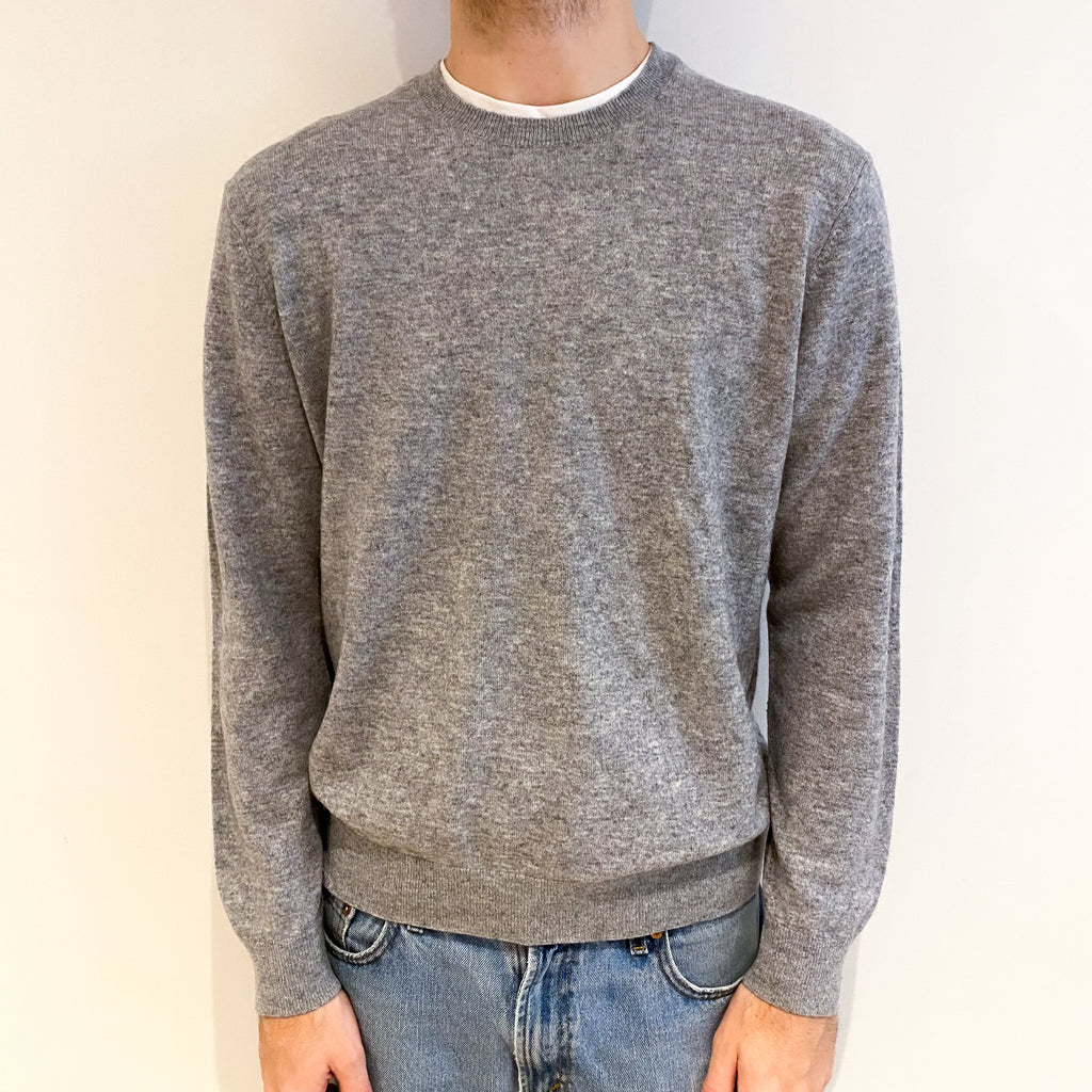 Men's Smoke Grey Cashmere Crew Neck Jumper Large
