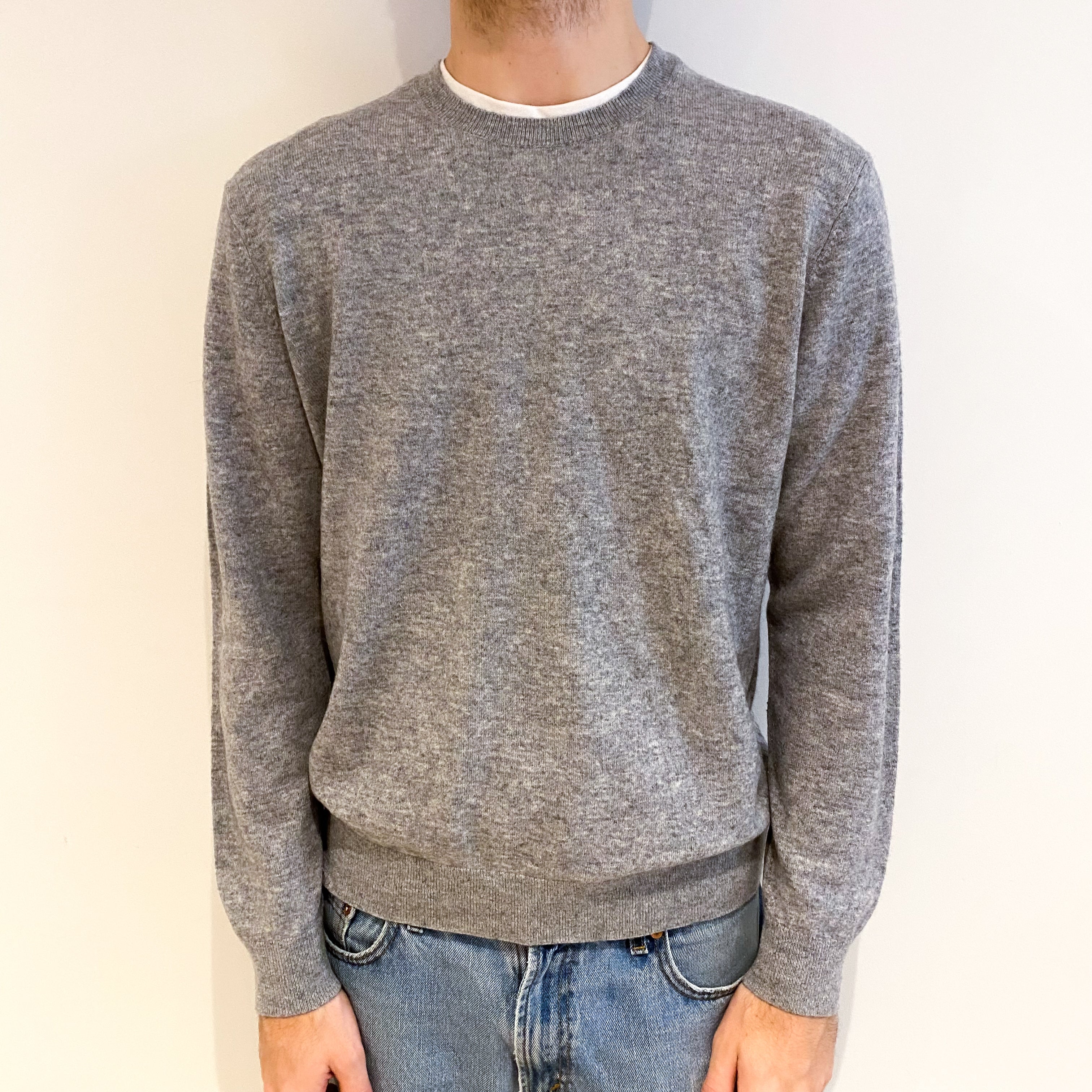 Men's Smoke Grey Cashmere Crew Neck Jumper Large
