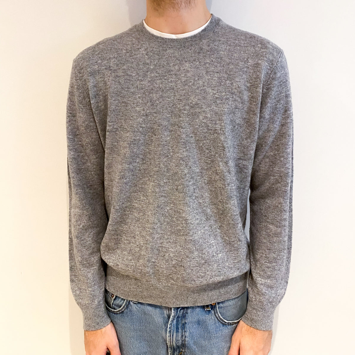 Men's Smoke Grey Cashmere Crew Neck Jumper Large