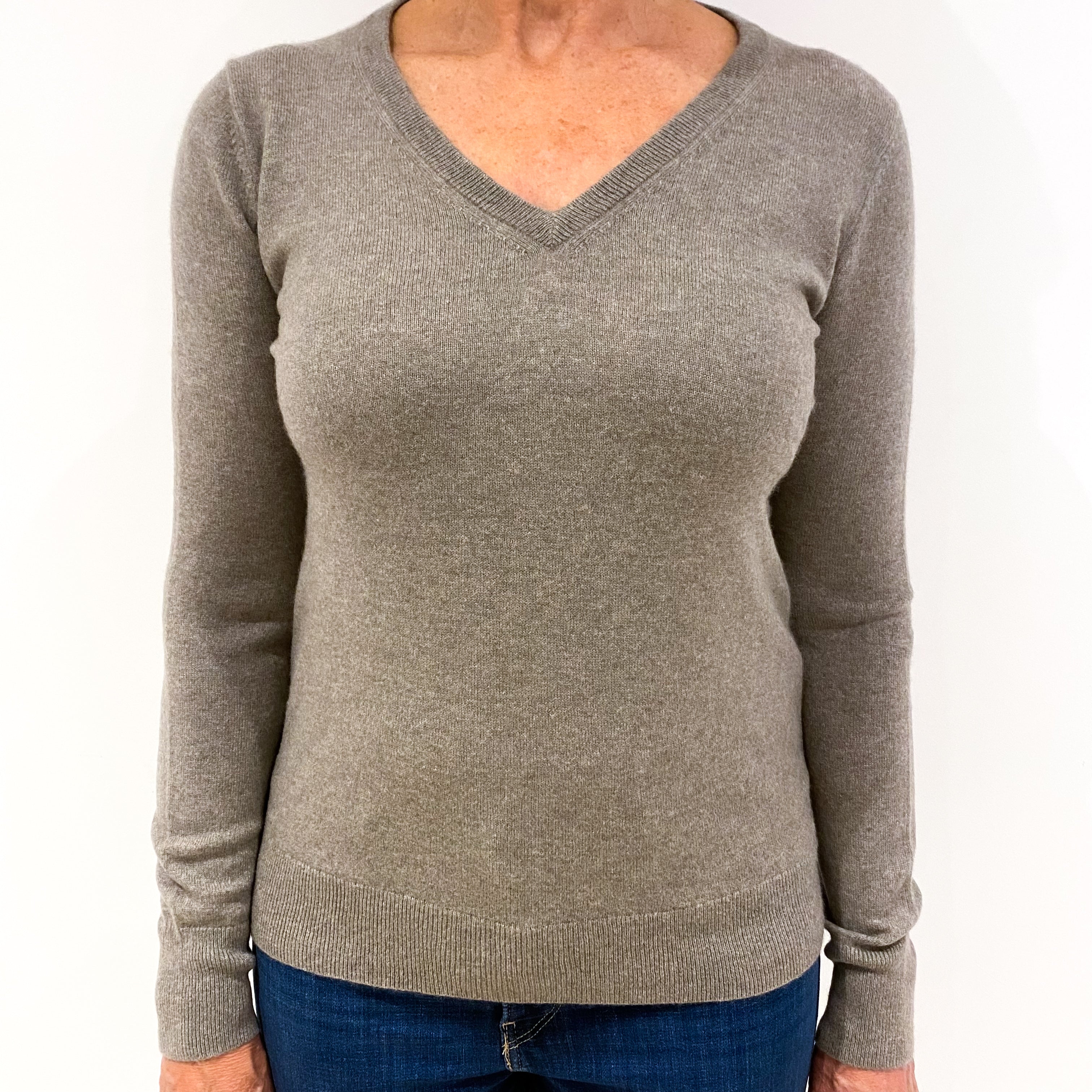 Latte Brown Cashmere V-Neck Jumper Medium