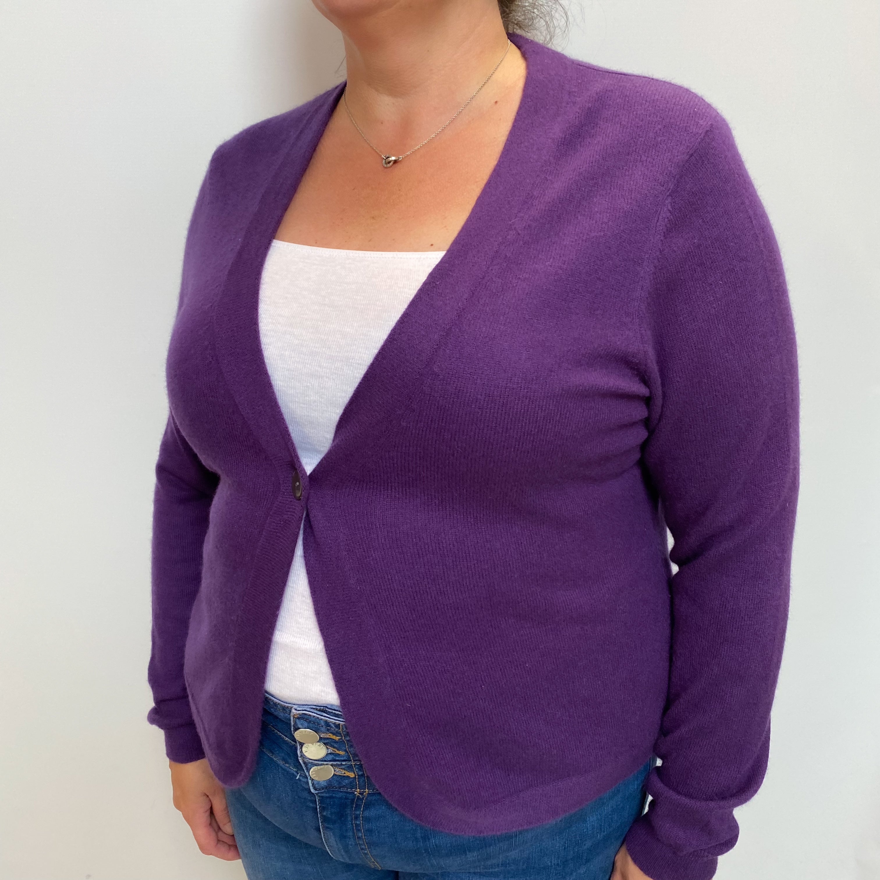 Iris Purple Cashmere V-Neck Cardigan Extra Large