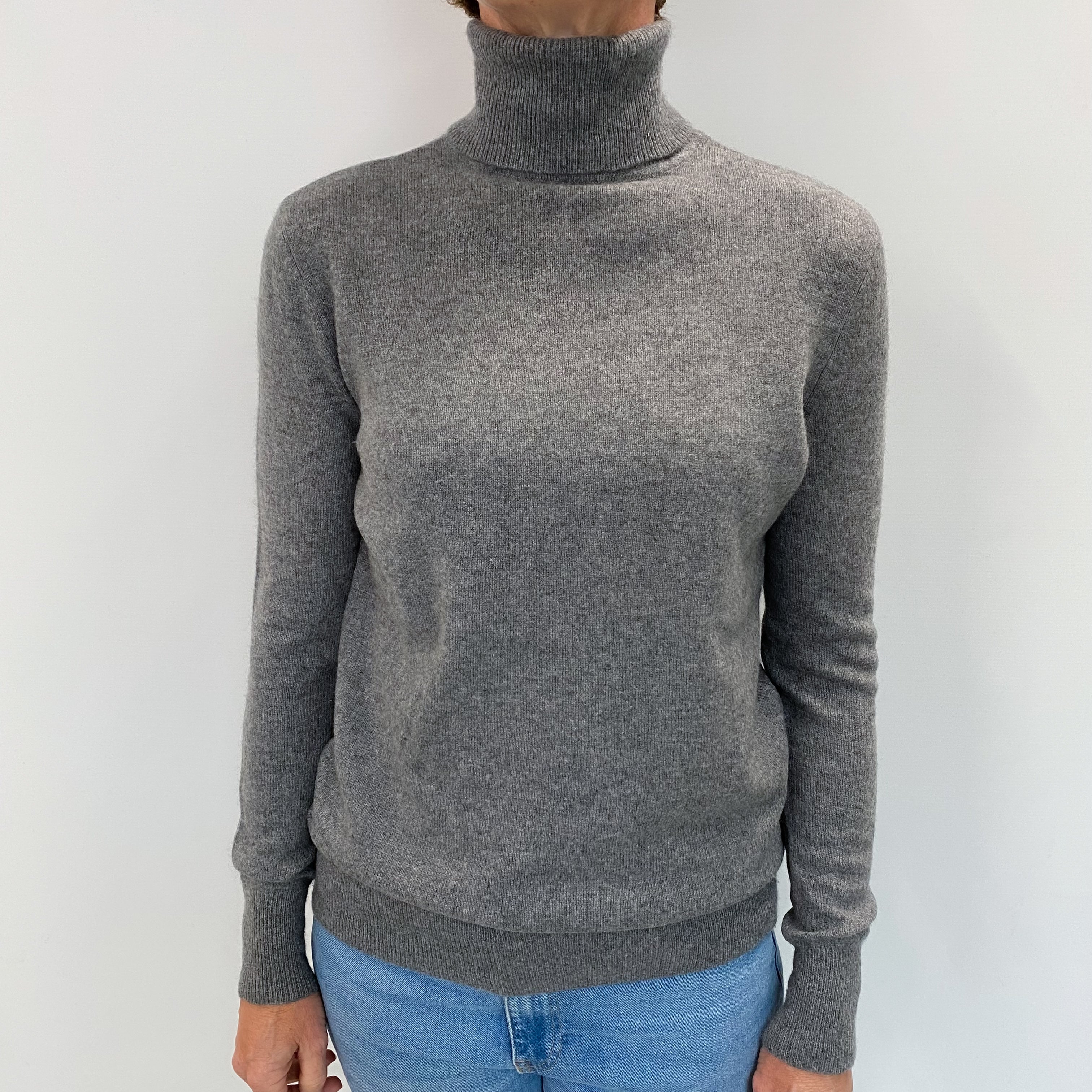 Steel Grey Cashmere Polo Neck Jumper Small