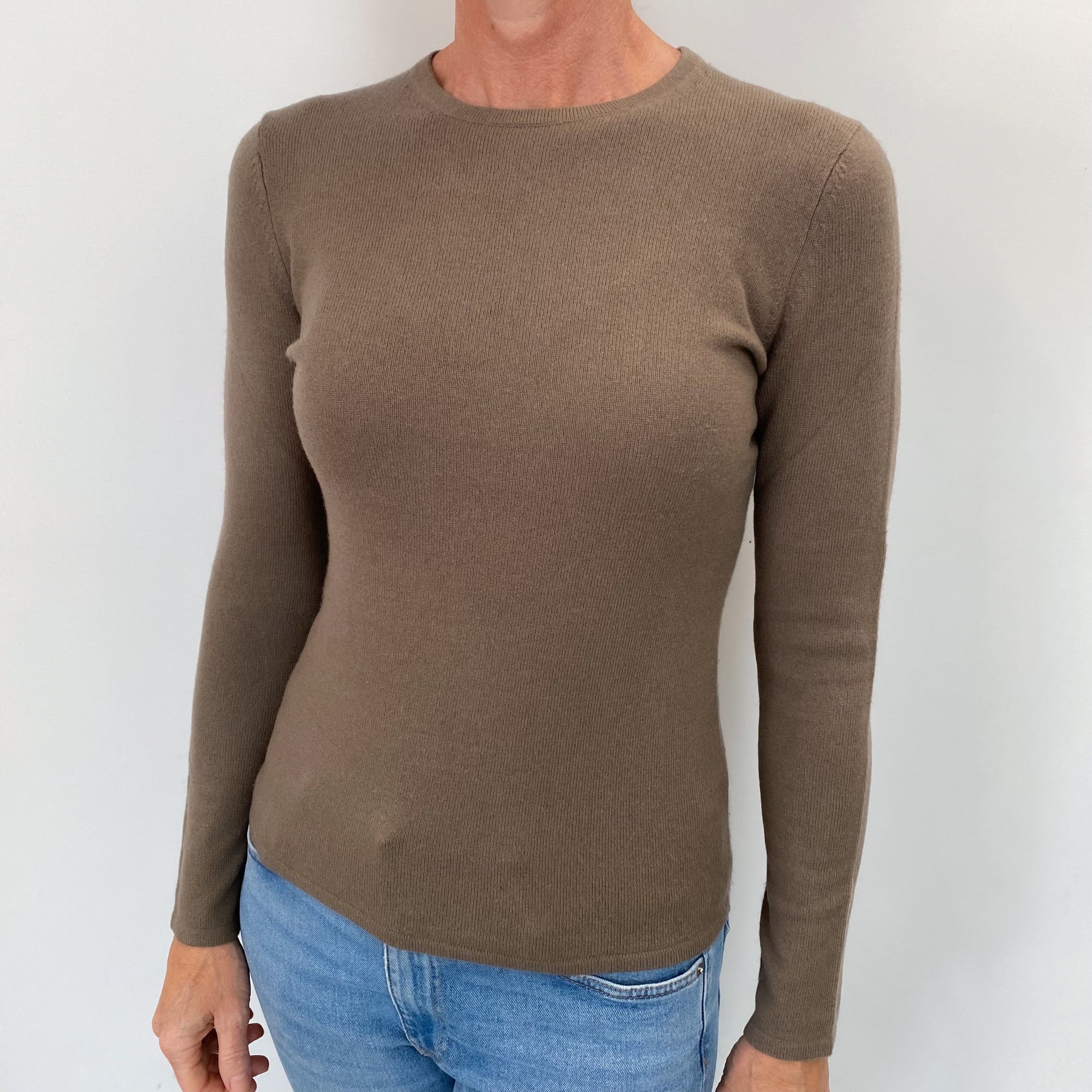 Mocha Brown Cashmere Crew Neck Jumper Small