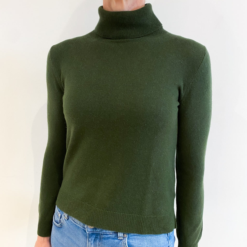 Seaweed Green Cashmere Polo Neck Jumper Small