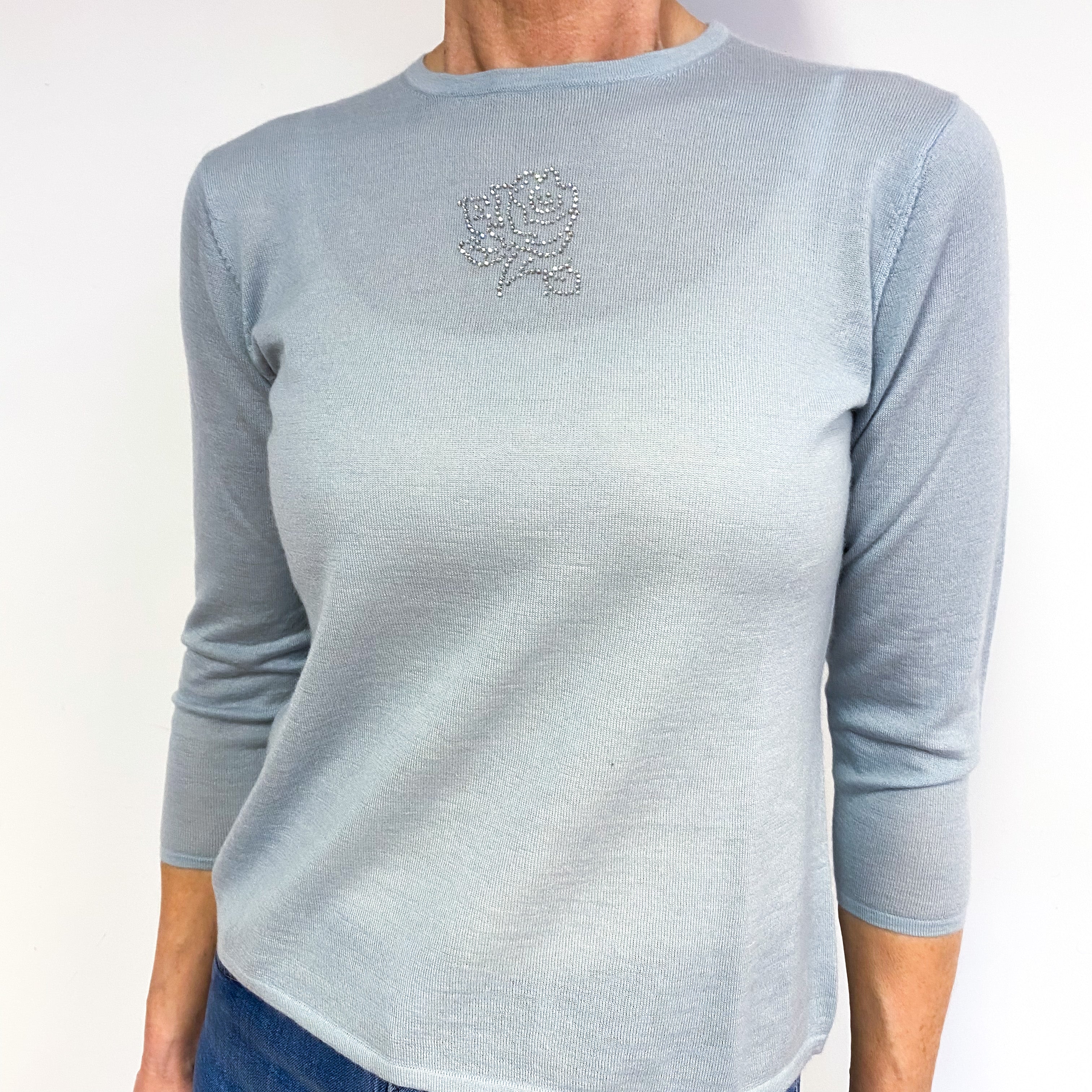 Soft Powder Blue Cashmere Crew Neck Jumper Medium